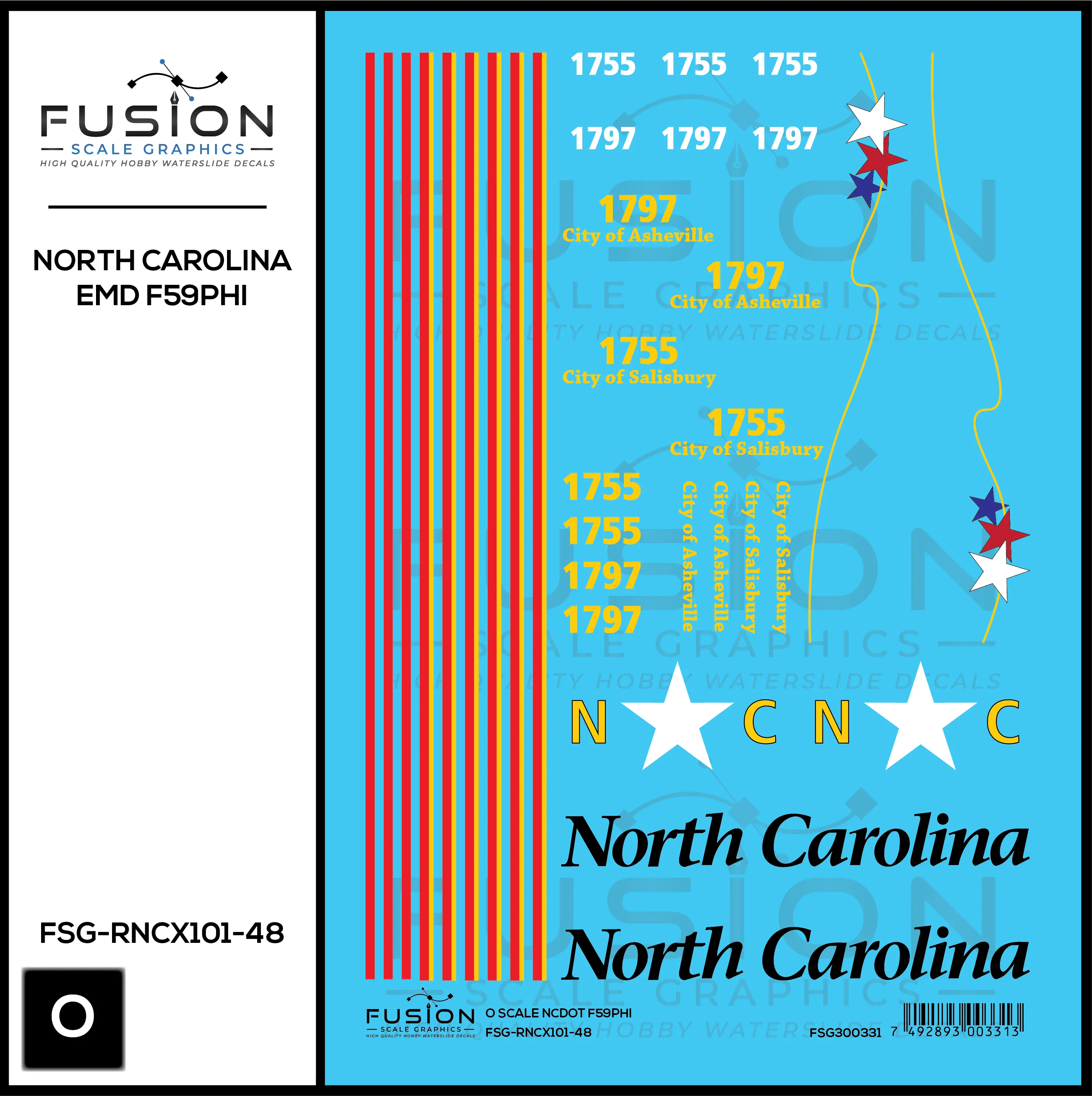 O Scale North Carolina E DOT EMD F59PHI Locomotive Decal Set Fusion Scale Graphics