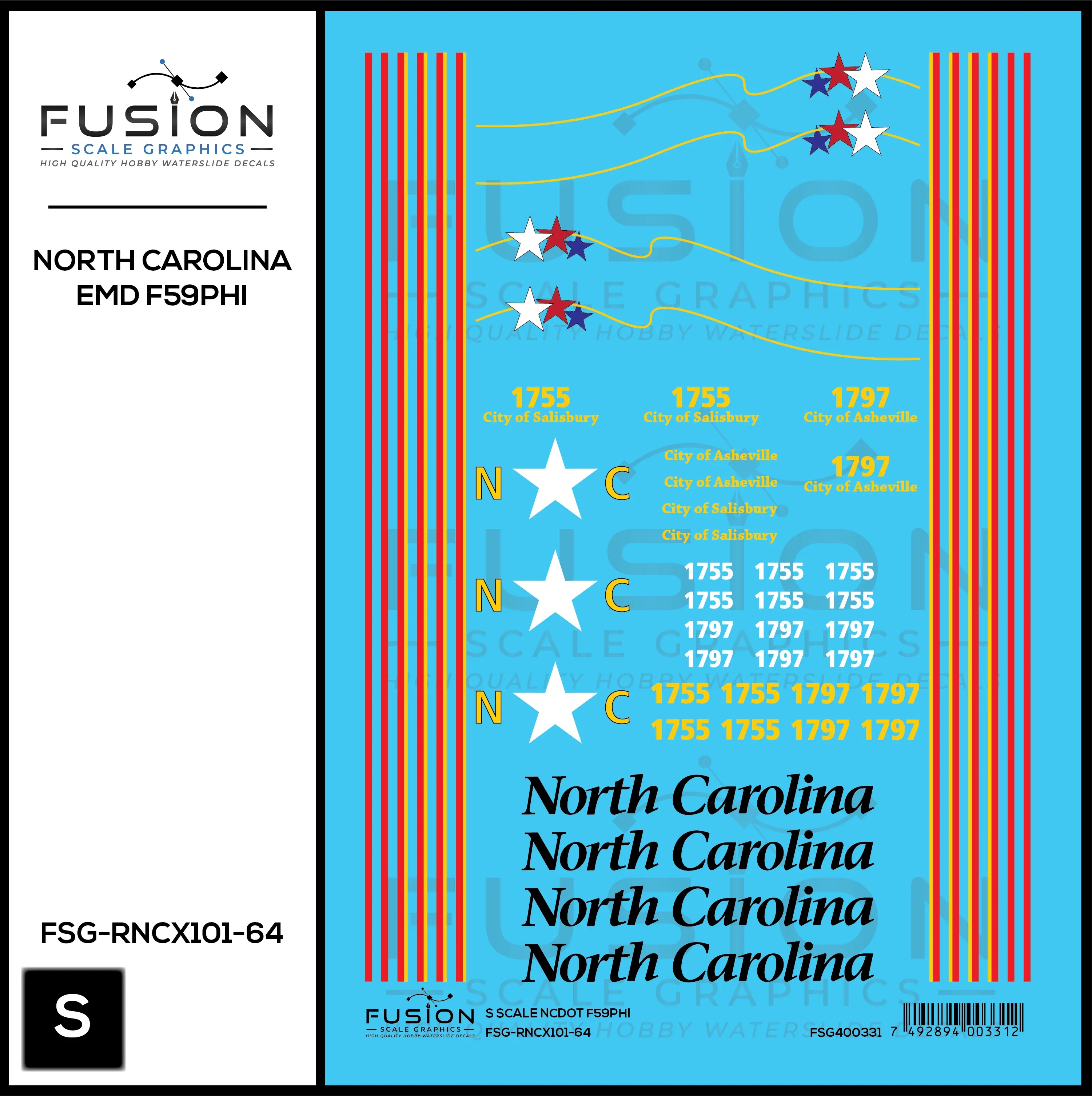 S Scale North Carolina DOT EMD F59PHI Locomotive Decal Set Fusion Scale Graphics