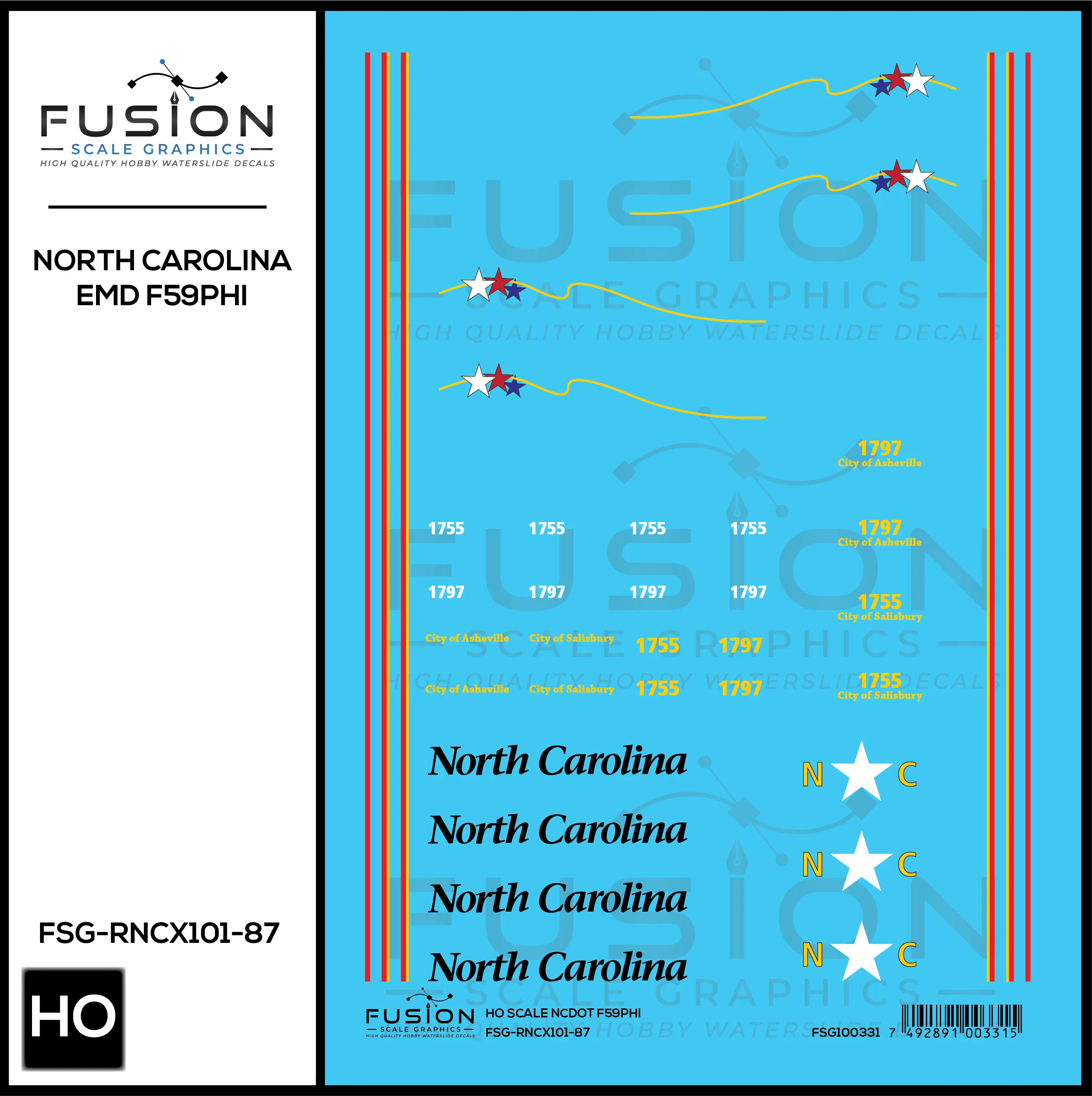 HO Scale North Carolina EMD F59PHI Locomotive Decal Set Fusion Scale Graphics