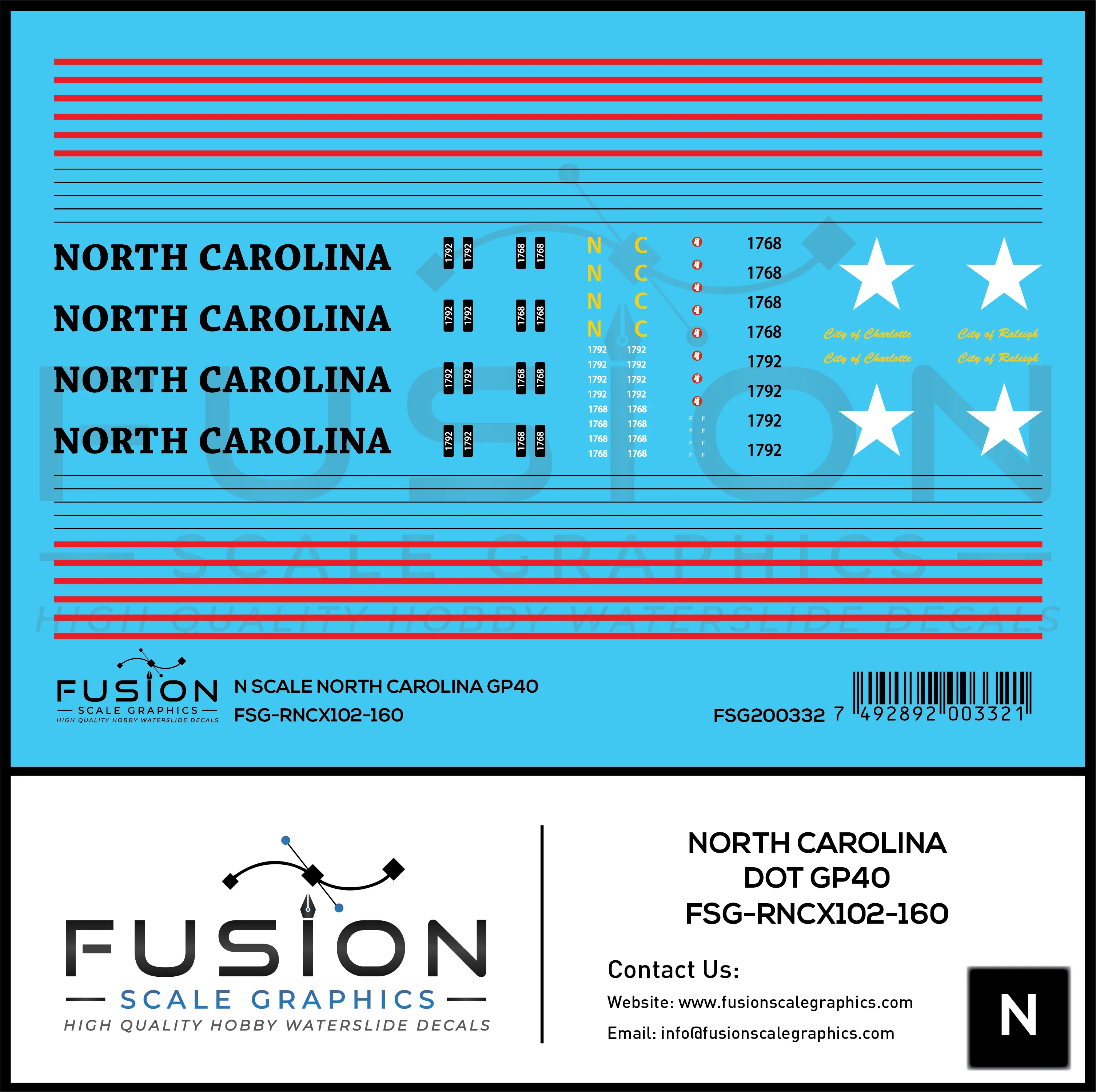 N Scale North Carolina DOT EMD GP40 Locomotive Decal Set Fusion Scale Graphics