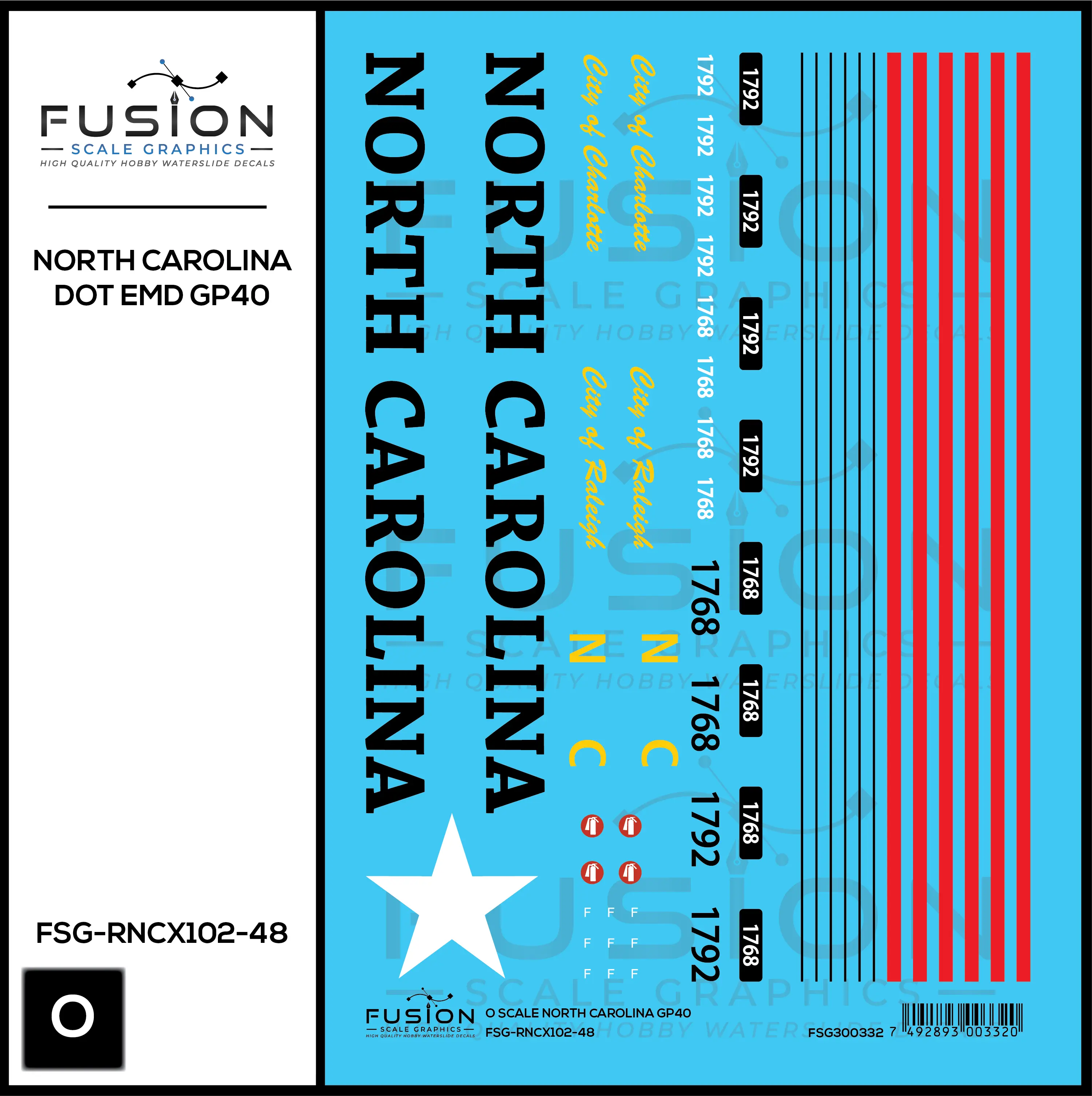 O Scale North Carolina DOT EMD GP40 Locomotive Decal Set Fusion Scale Graphics