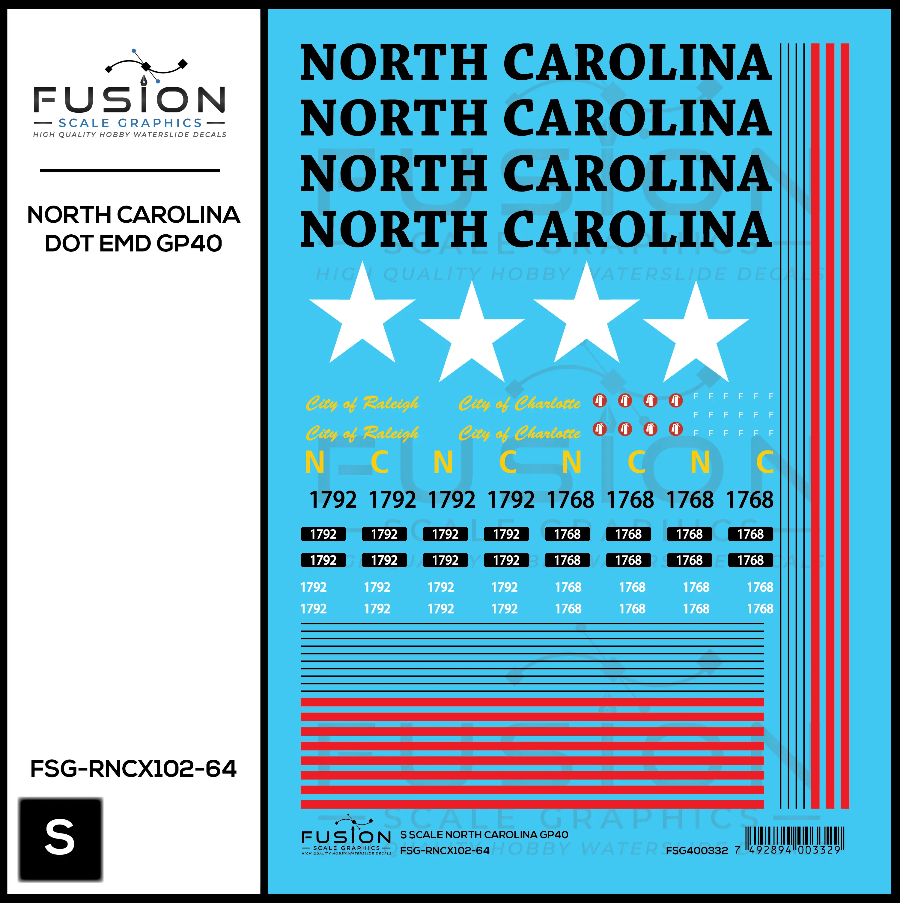 S Scale North Carolina DOT EMD GP40 Locomotive Decal Set - Front Range Hobbies