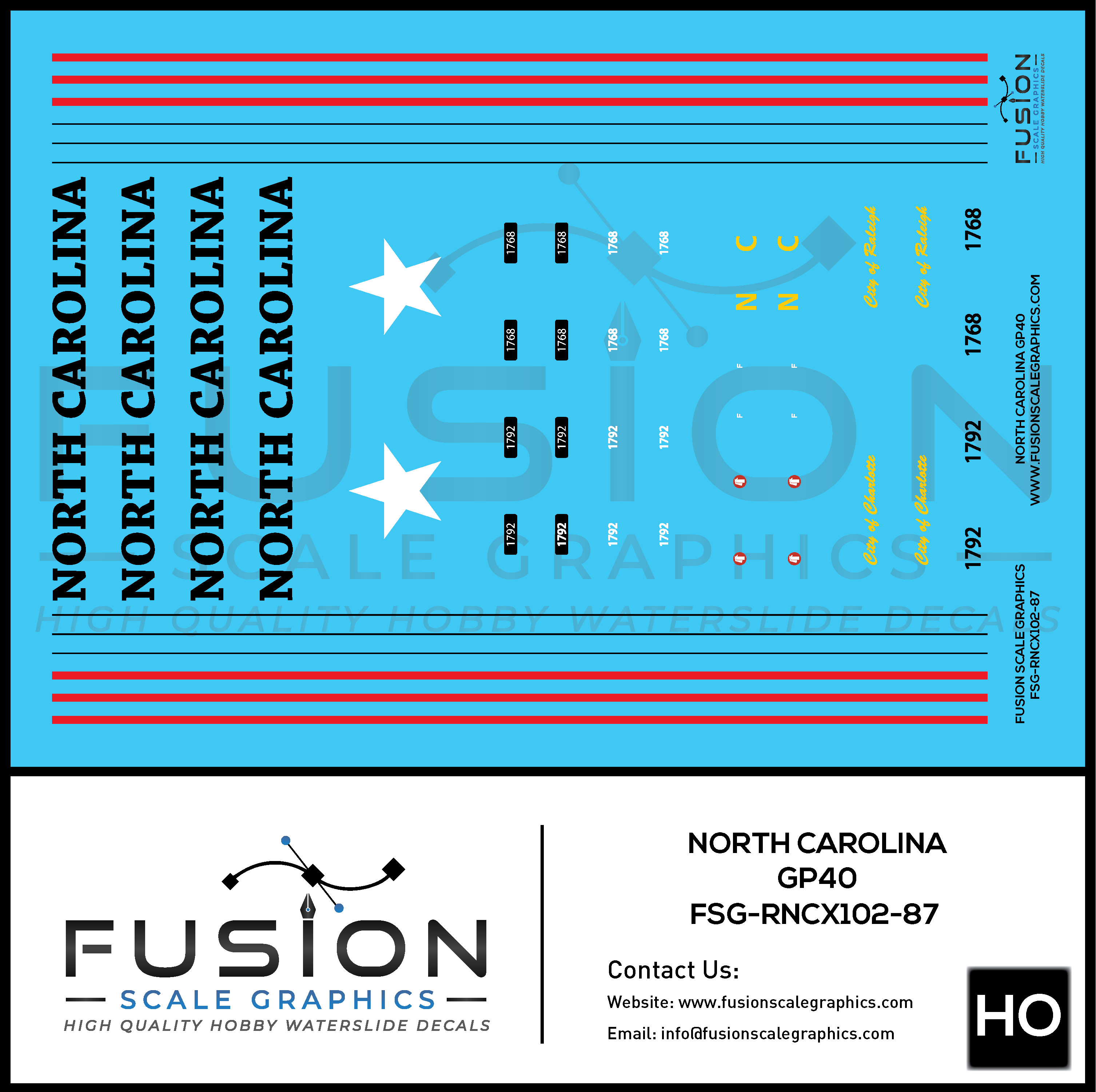 HO Scale North Carolina EMD GP40 Locomotive Decal Set Fusion Scale Graphics