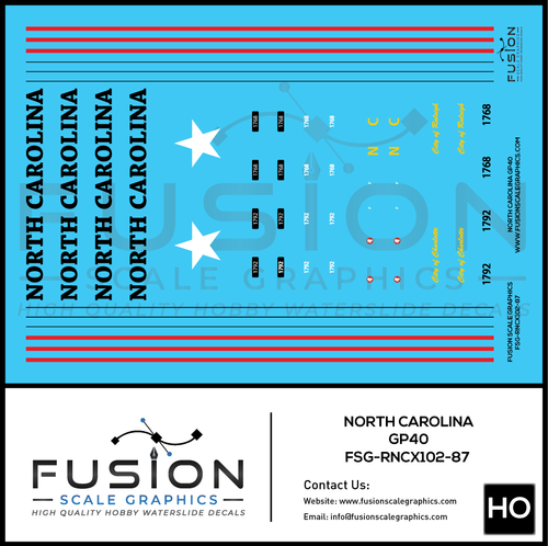HO Scale North Carolina EMD GP40 Locomotive Decal Set Fusion Scale Graphics