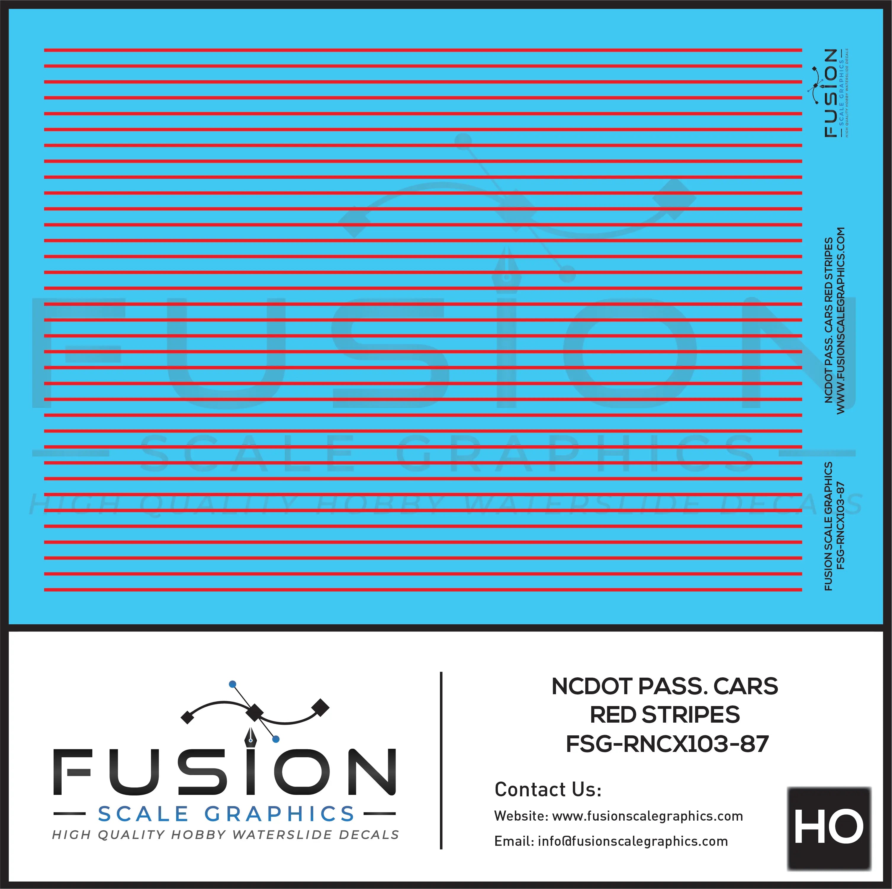 HO Scale North Carolina NCDOT Passenger Cars Red Striping Decal Set Fusion Scale Graphics