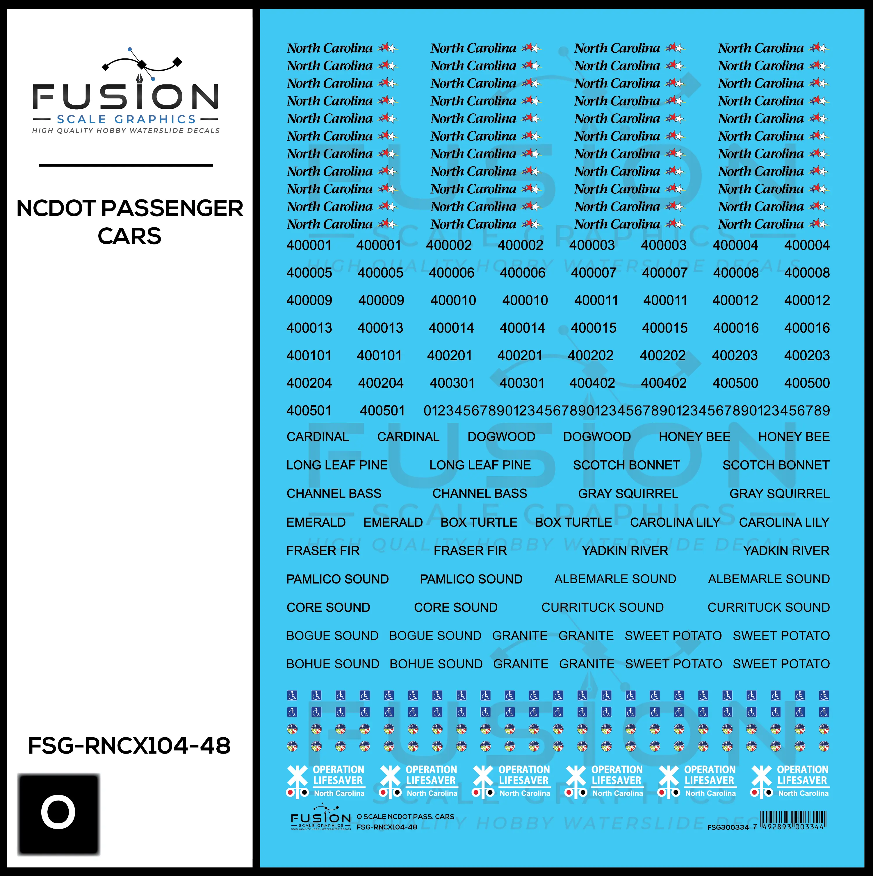 O Scale North Carolina DOT Passenger Cars Decal Set Fusion Scale Graphics