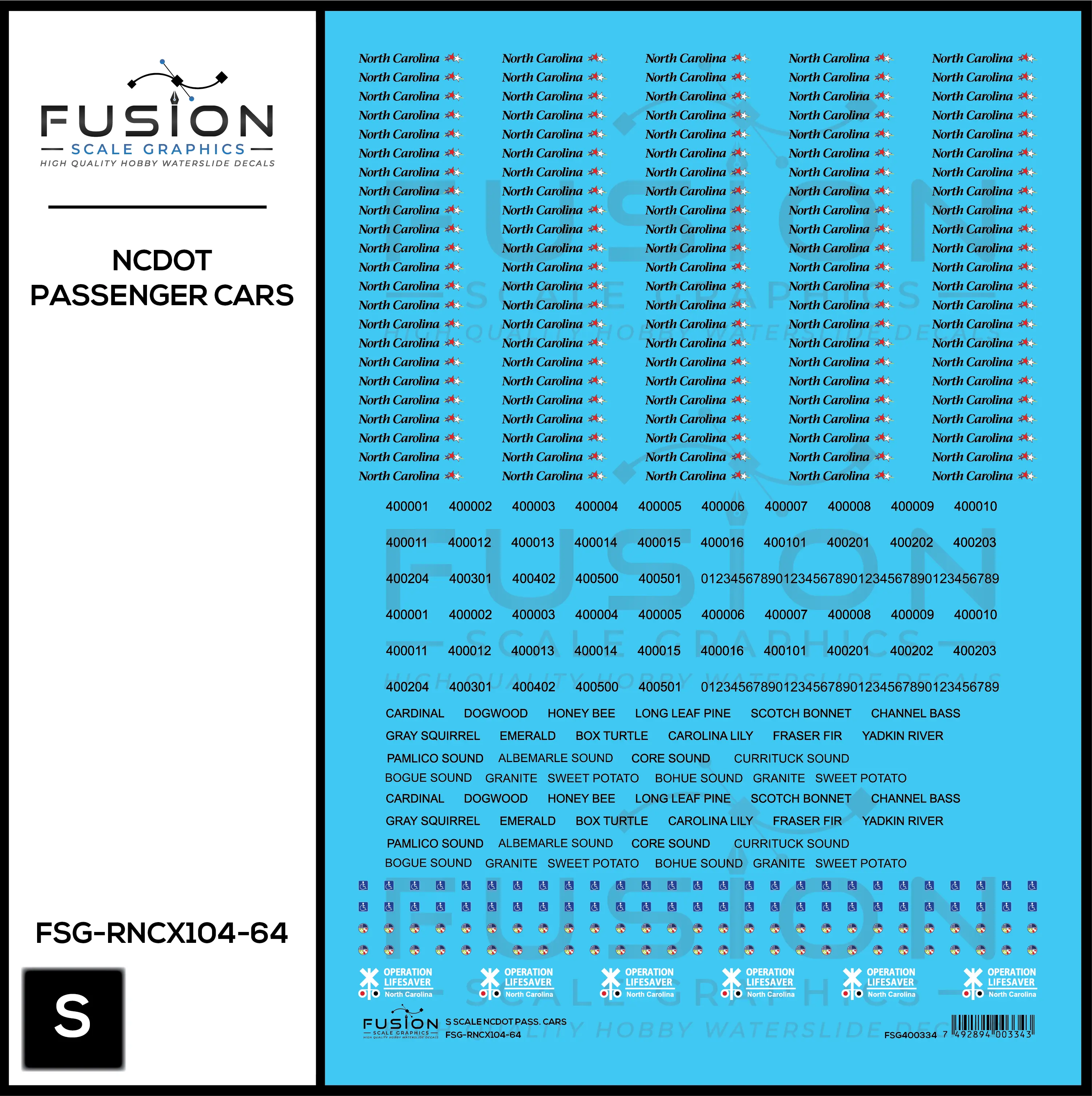 S Scale North Carolina DOT Passenger Cars Decal Set Fusion Scale Graphics