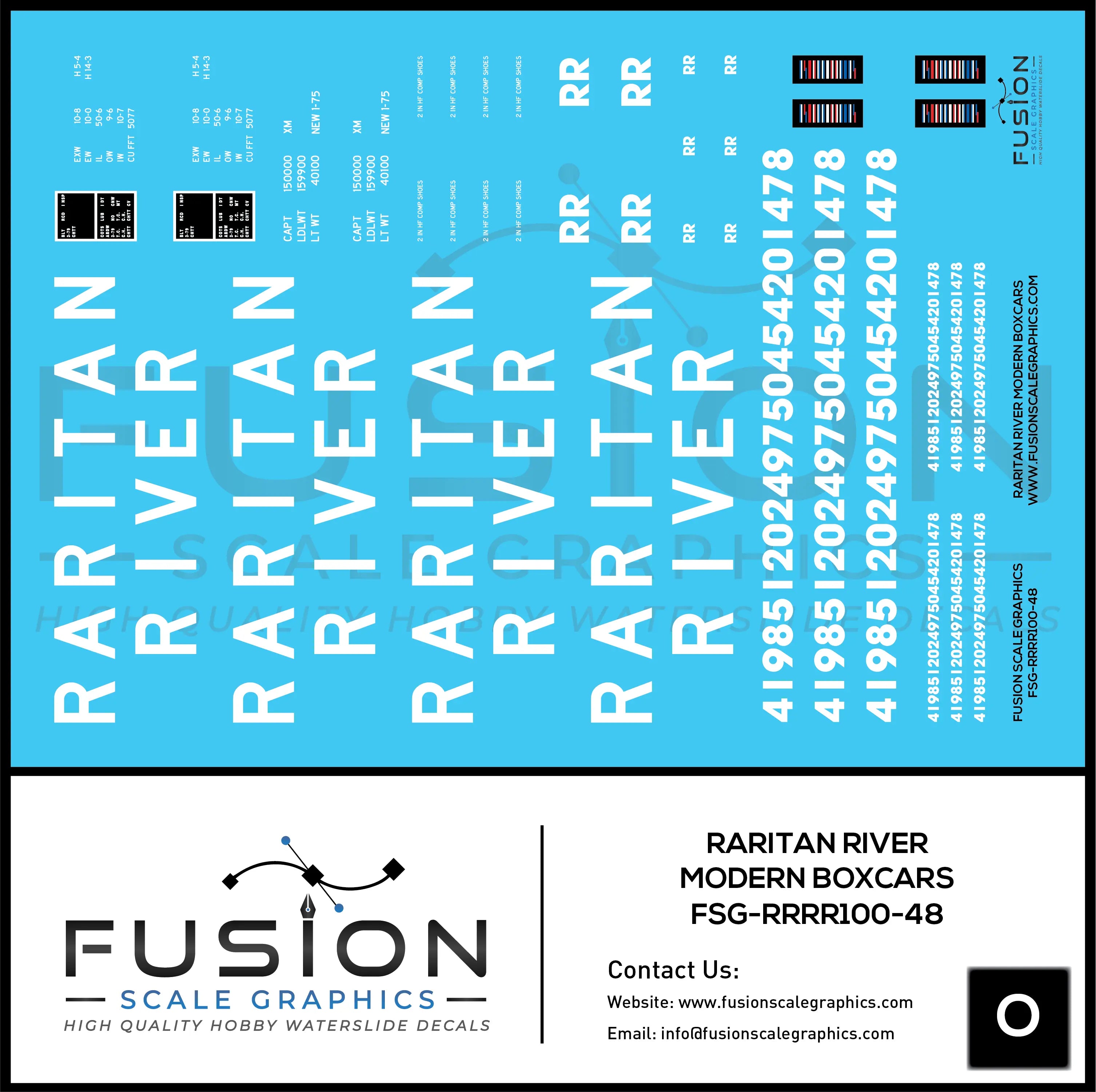 O Scale Raritan River Railroad Modern Boxcars Decal Set Fusion Scale Graphics