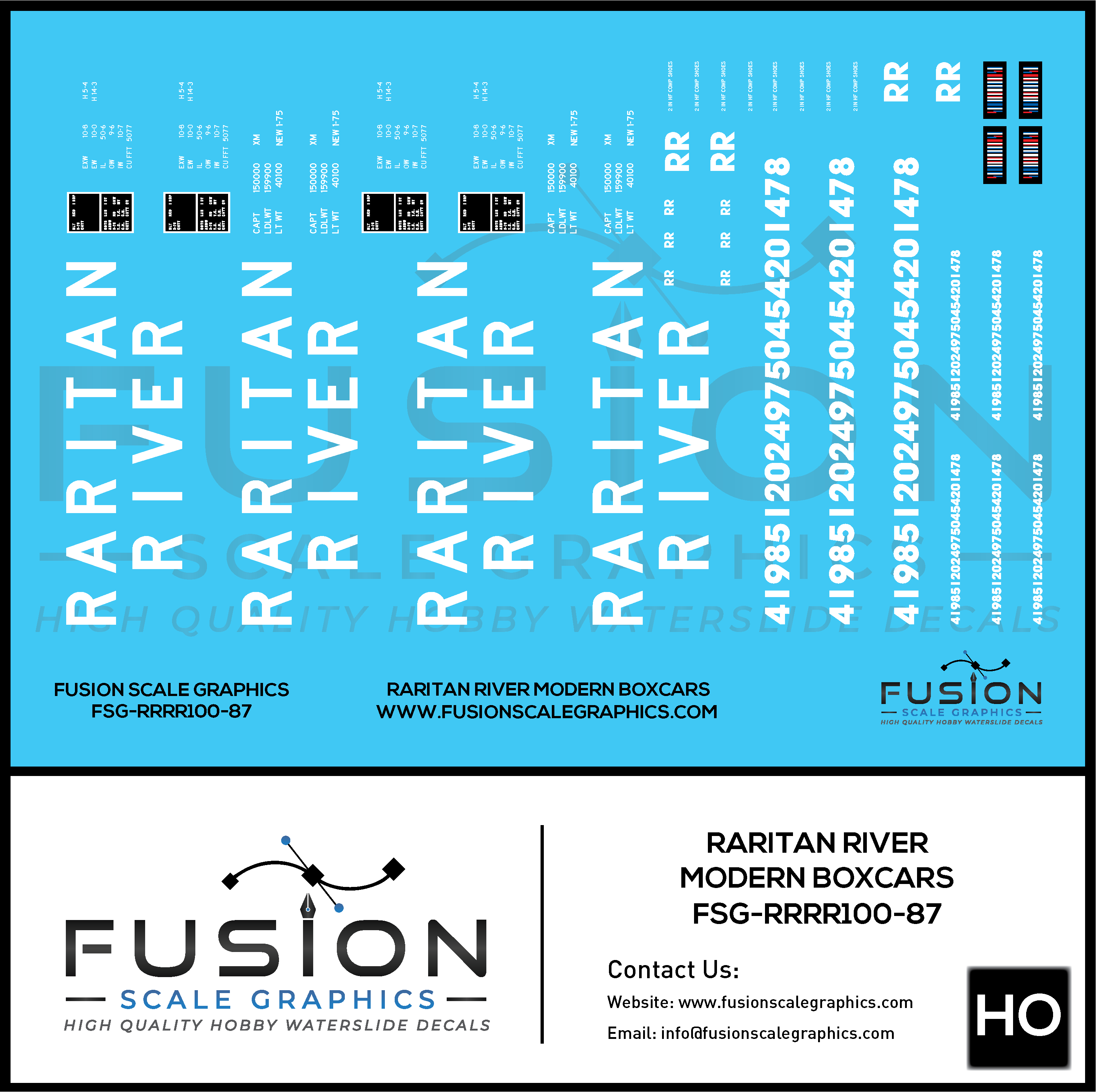 HO Scale Scale Raritan River Railroad Modern Boxcars Decal Set Fusion Scale Graphics