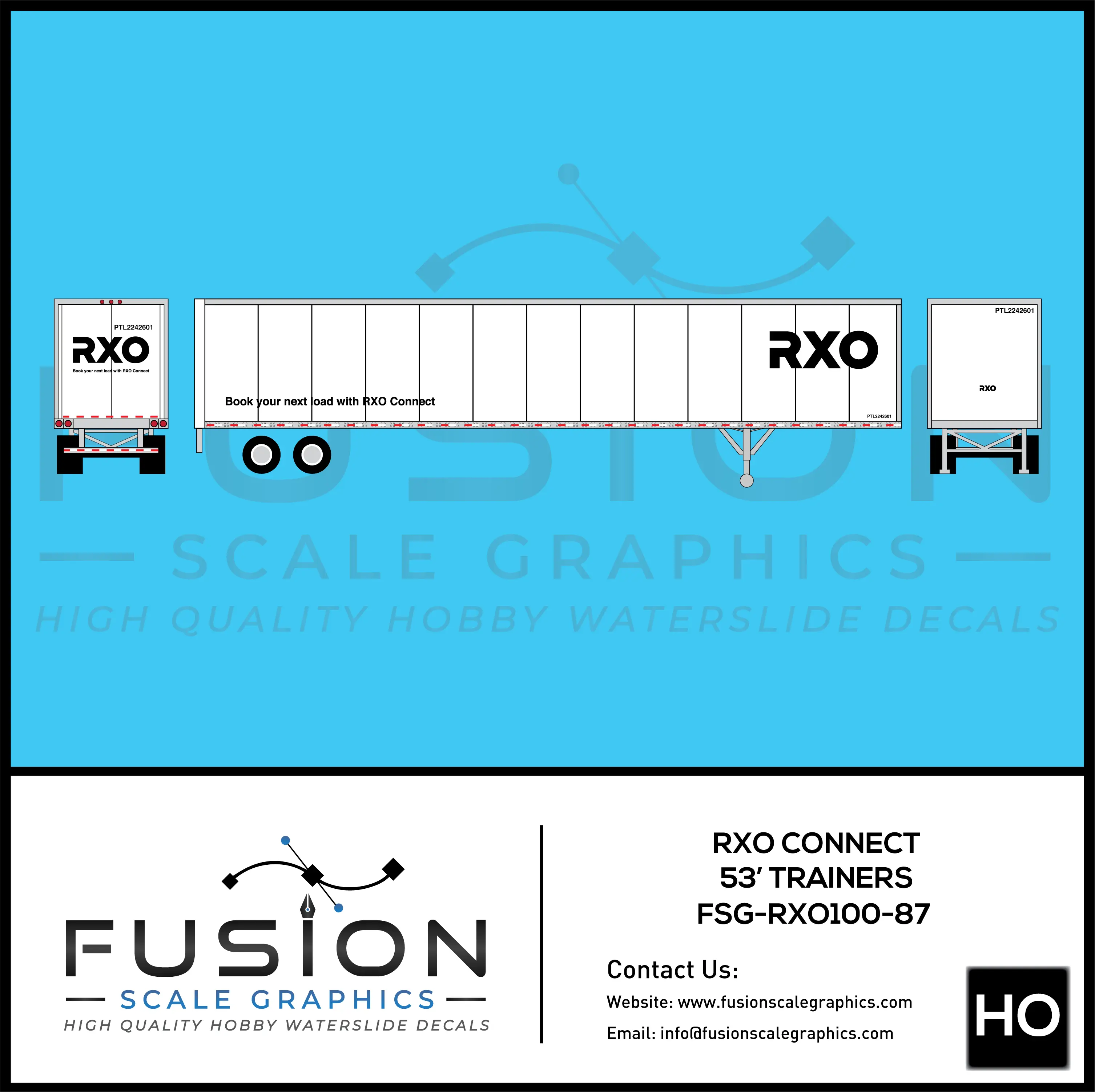 HO Scale RXO Connect Trucking 53' Trailers Decal Set Fusion Scale Graphics