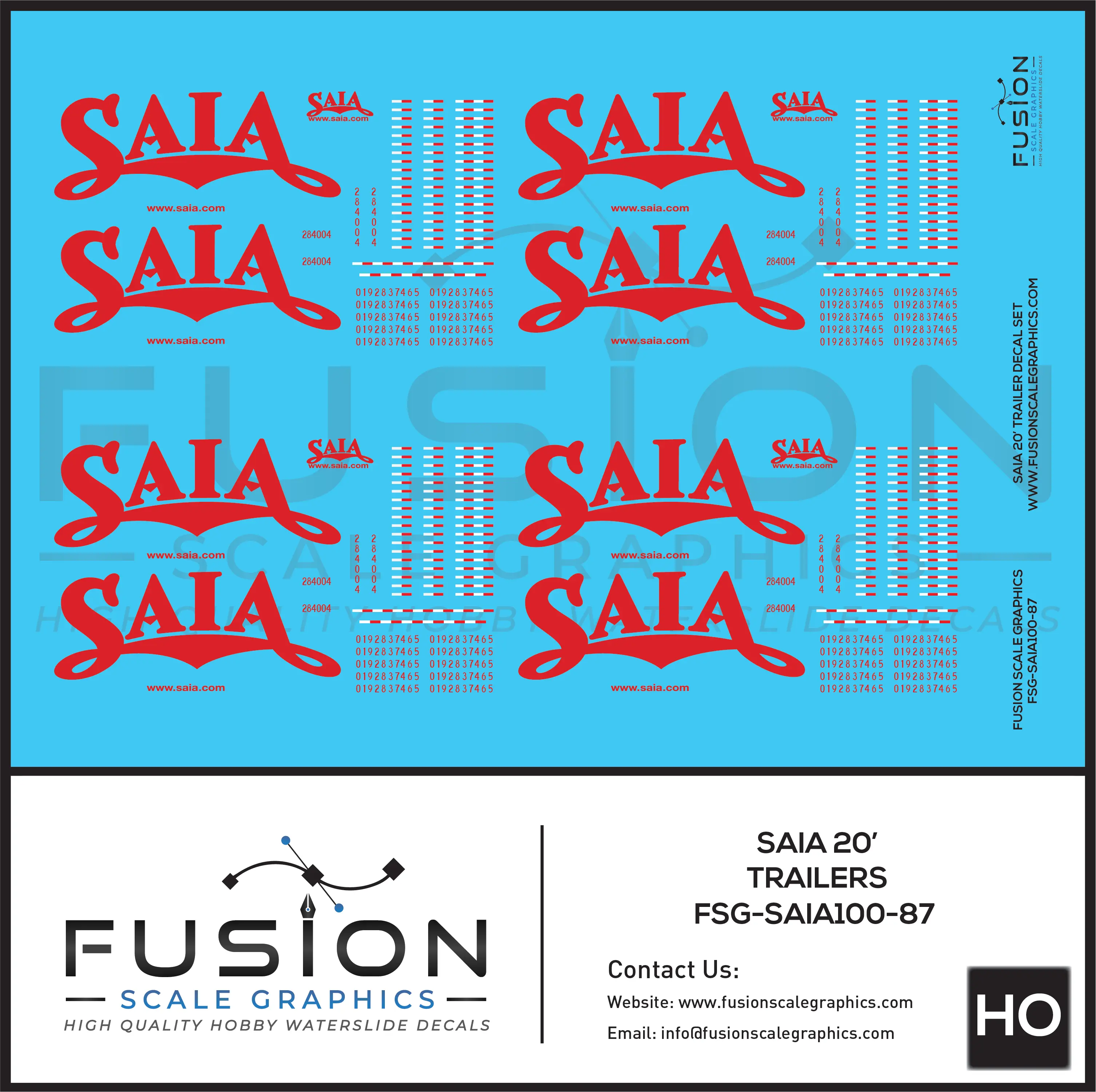 HO Scale Saia 20' Trailer Decal Set Fusion Scale Graphics