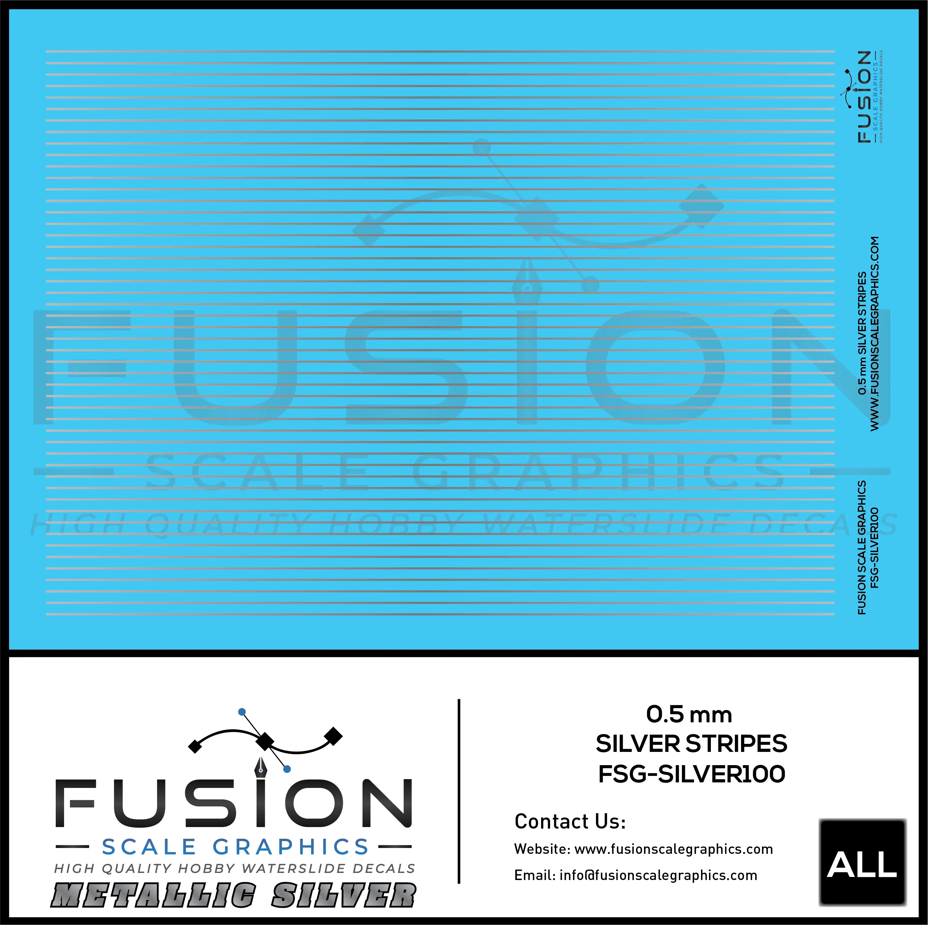 Metallic Silver 0.5mm Wide Gold Stripe Decal Set Fusion Scale Graphics
