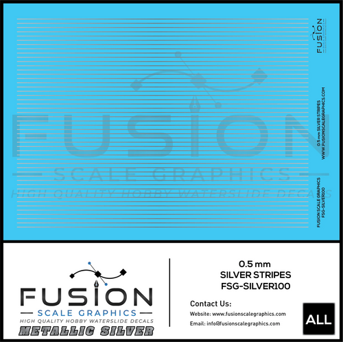 Metallic Silver 0.5mm Wide Gold Stripe Decal Set Fusion Scale Graphics