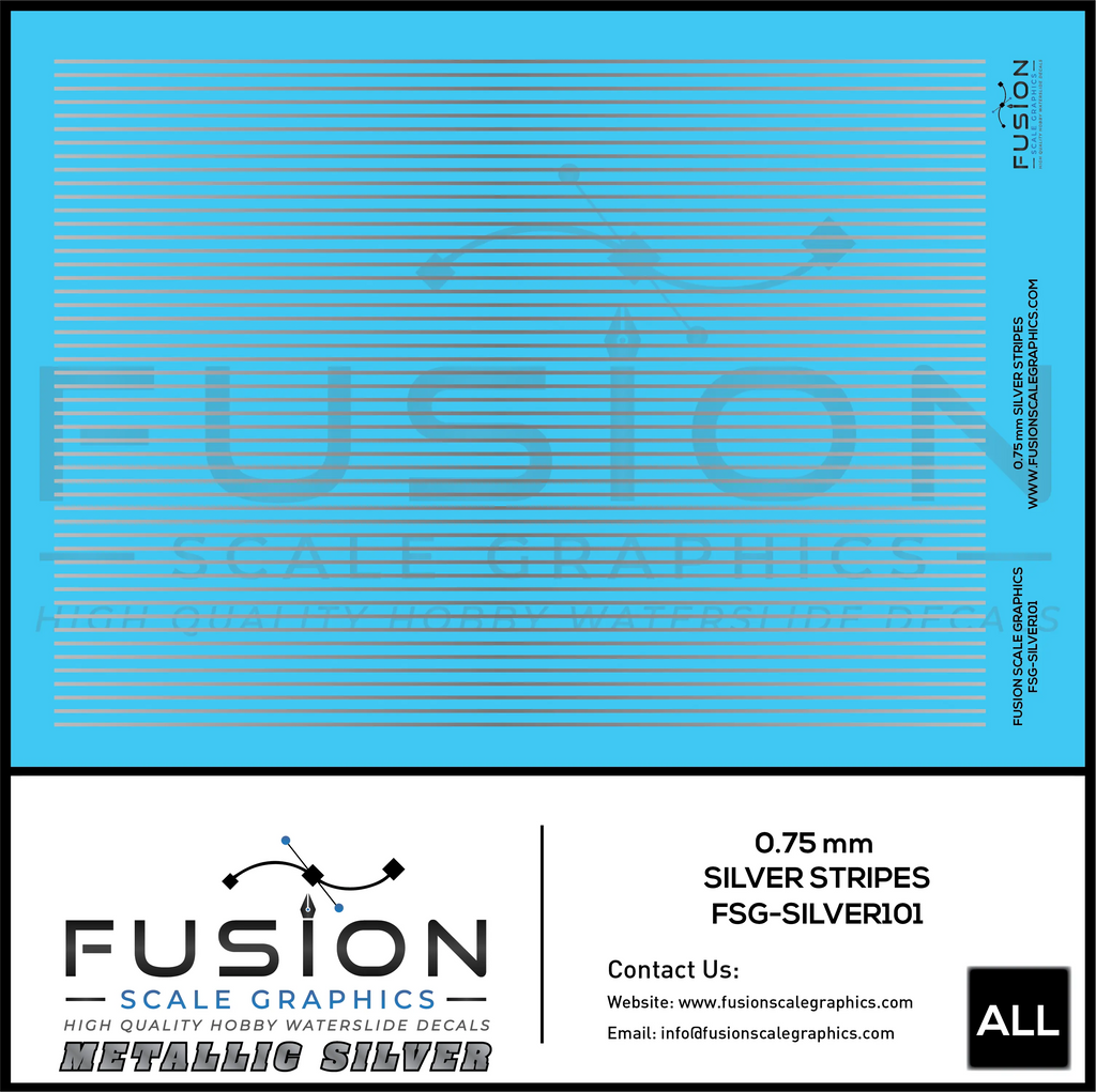 Metallic Silver 0.75mm Wide Gold Stripe Decal Set Fusion Scale Graphics
