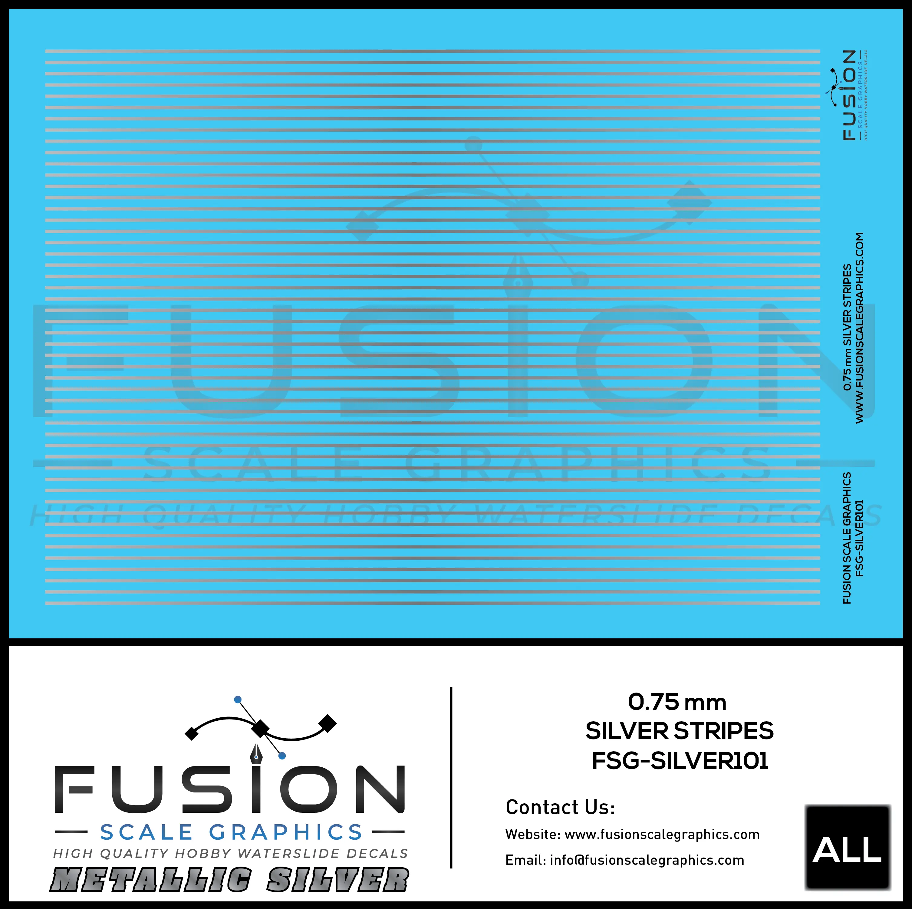 Metallic Silver 0.75mm Wide Gold Stripe Decal Set Fusion Scale Graphics