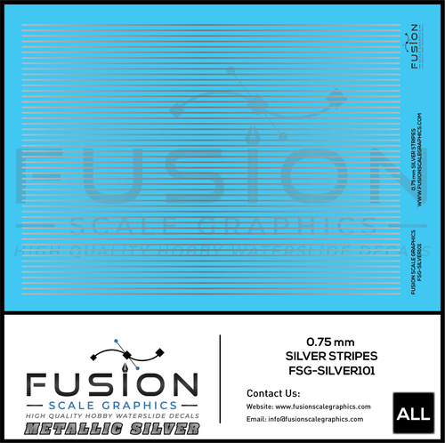 Metallic Silver 0.75mm Wide Gold Stripe Decal Set Fusion Scale Graphics