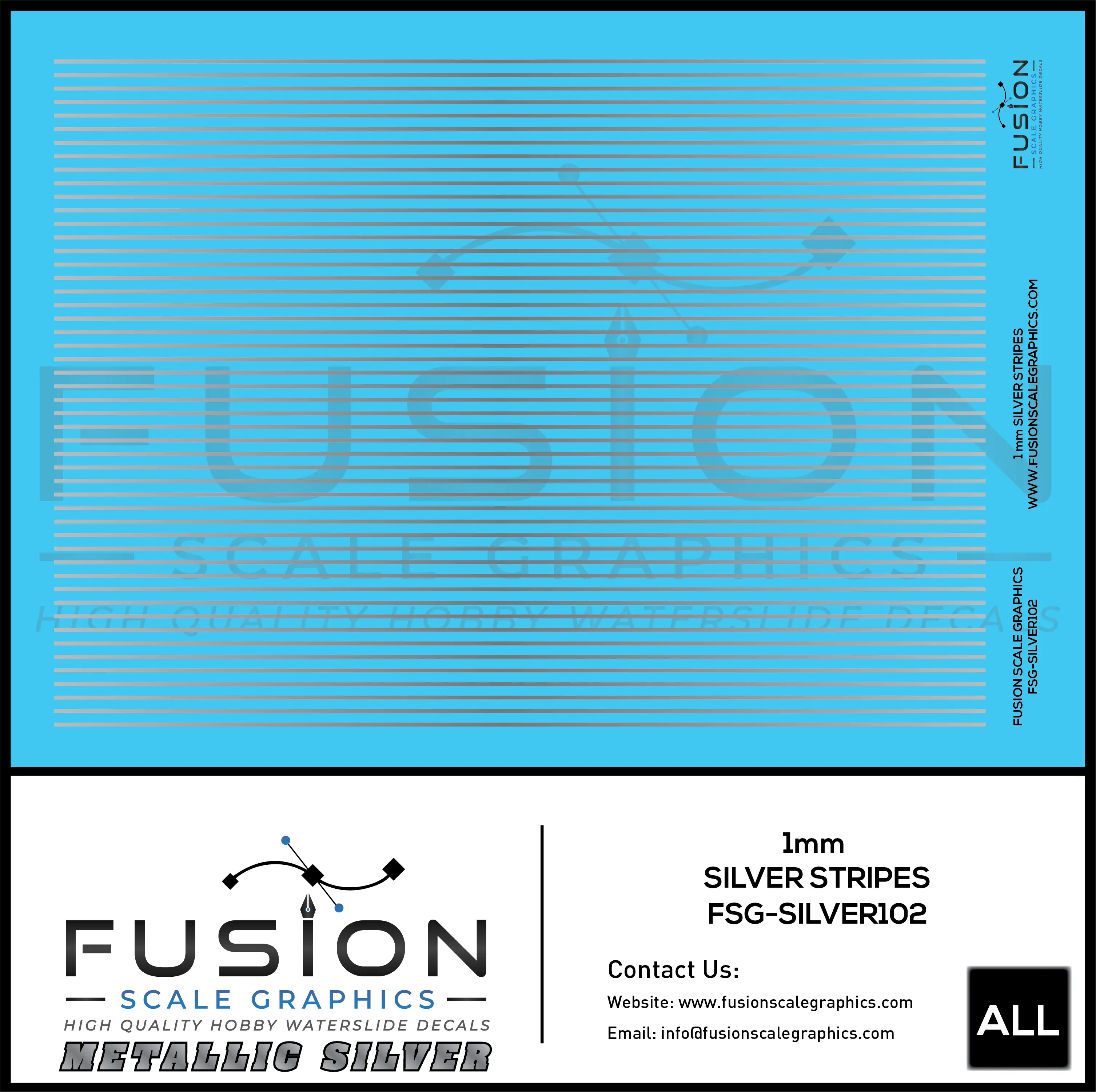 Metallic Silver 1mm Wide Gold Stripe Decal Set Fusion Scale Graphics