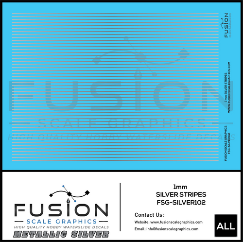 Metallic Silver 1mm Wide Gold Stripe Decal Set Fusion Scale Graphics