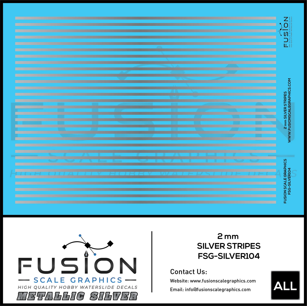 Metallic Silver 2mm Stripe Decal Set Fusion Scale Graphics