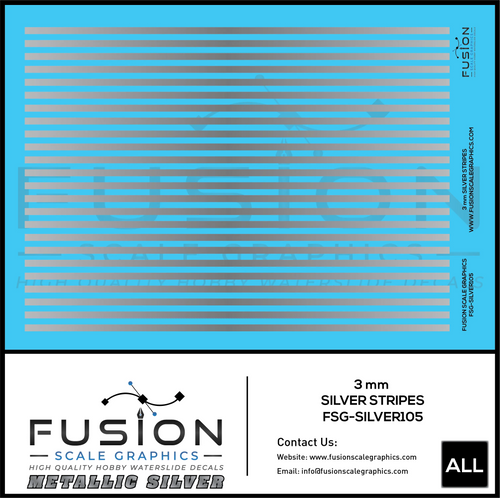 Metallic Silver 3mm Wide Gold Stripe Decal Set Fusion Scale Graphics