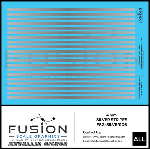 Metallic Silver 4mm Wide Stripe Decal Set Fusion Scale Graphics