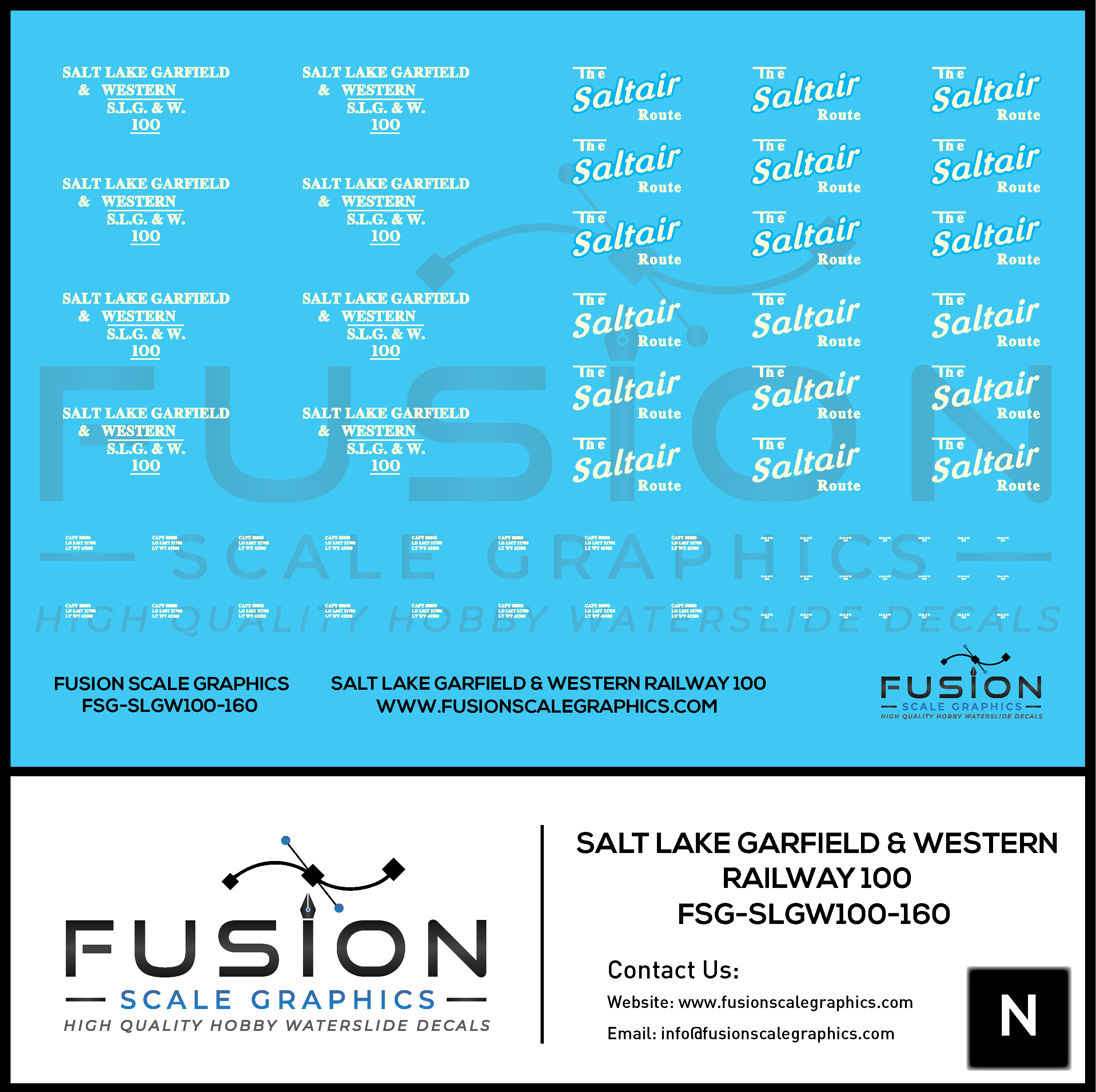 N Scale Salt Lake Garfield & Western Railway Boxcar 100 Decal Set Fusion Scale Graphics
