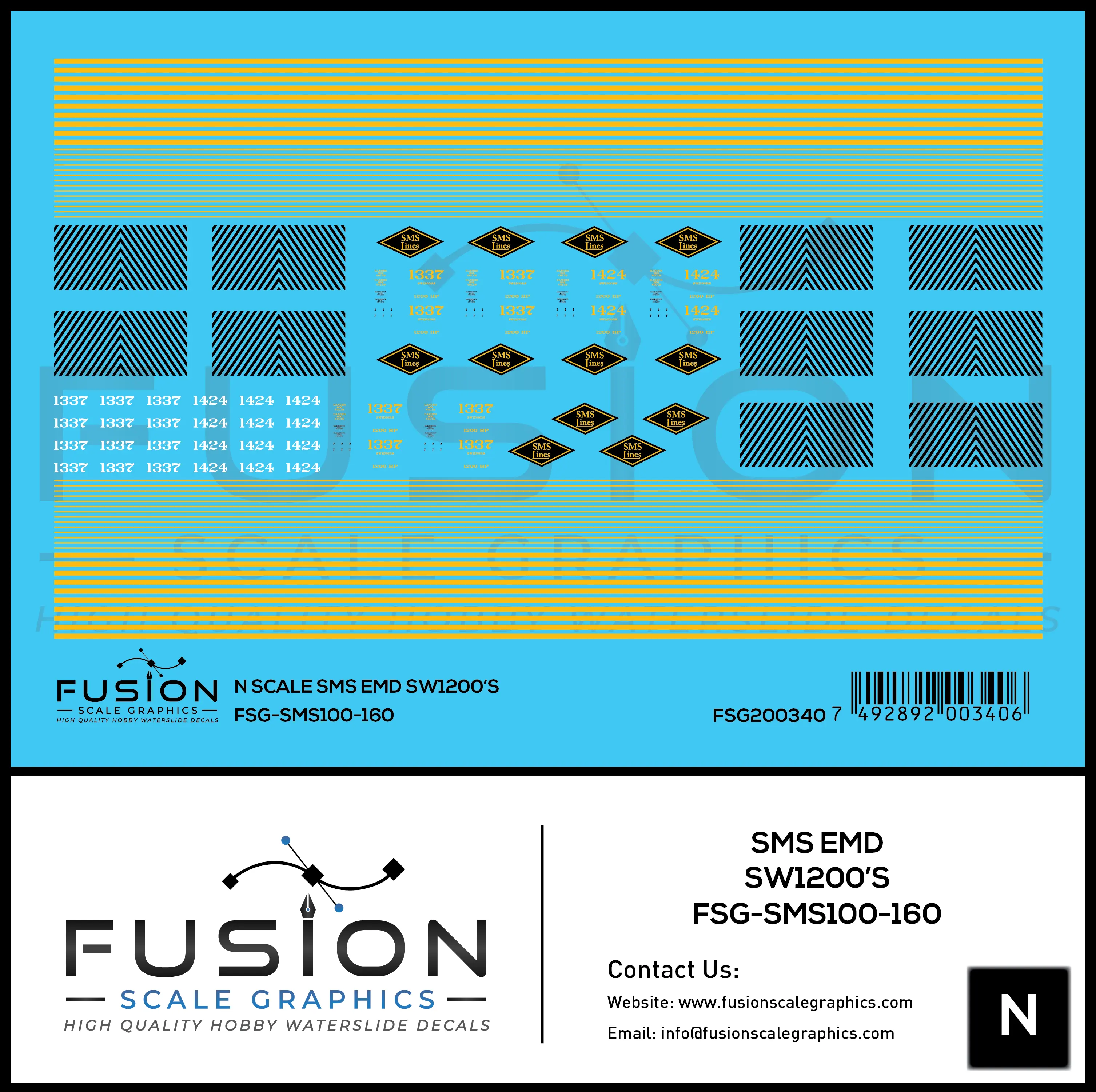 N Scale SMS Lines EMD SW1200 Locomotives Decal Set Fusion Scale Graphics