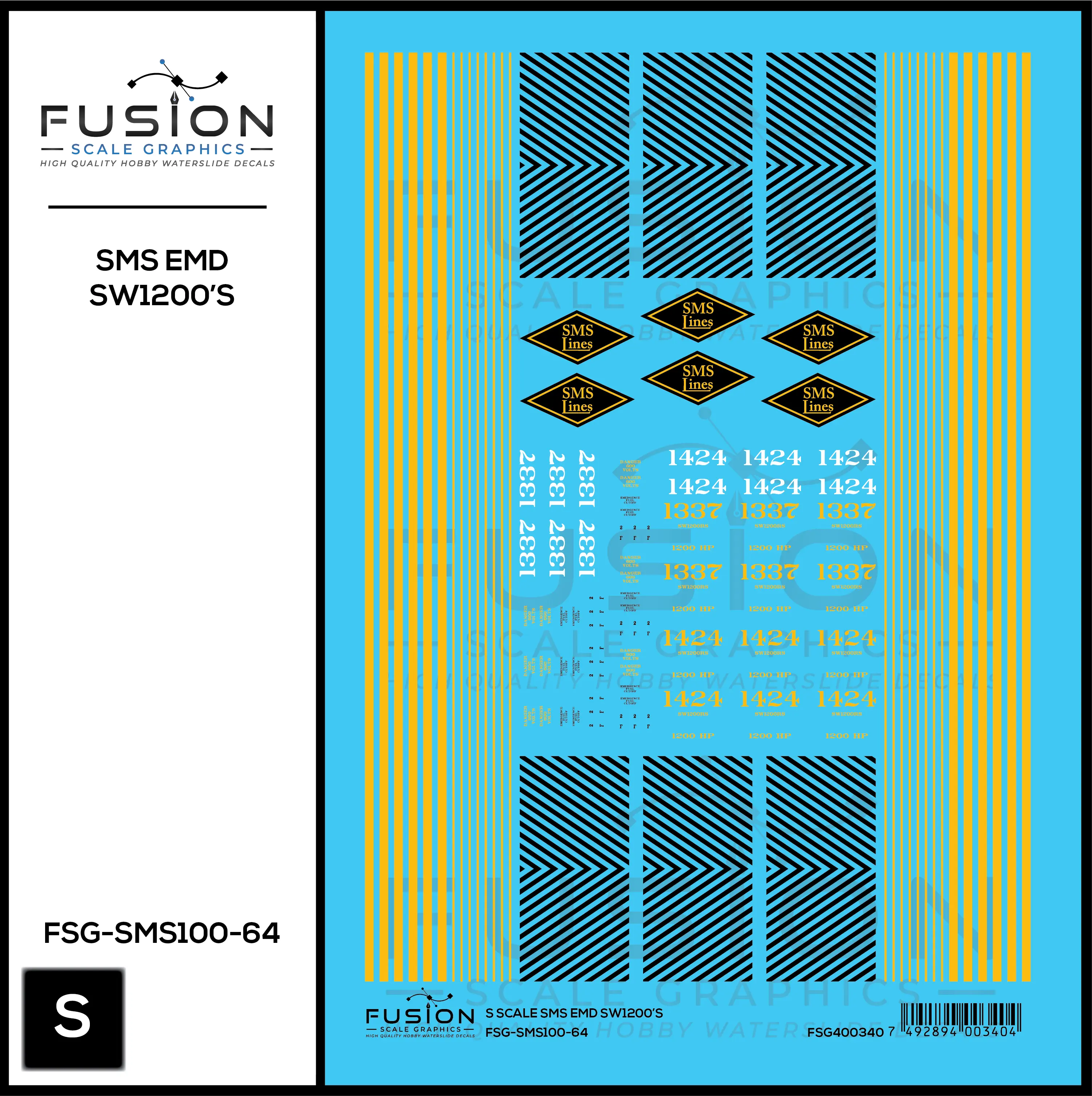S Scale SMS Lines EMD SW1200 Locomotives Decal Set Fusion Scale Graphics