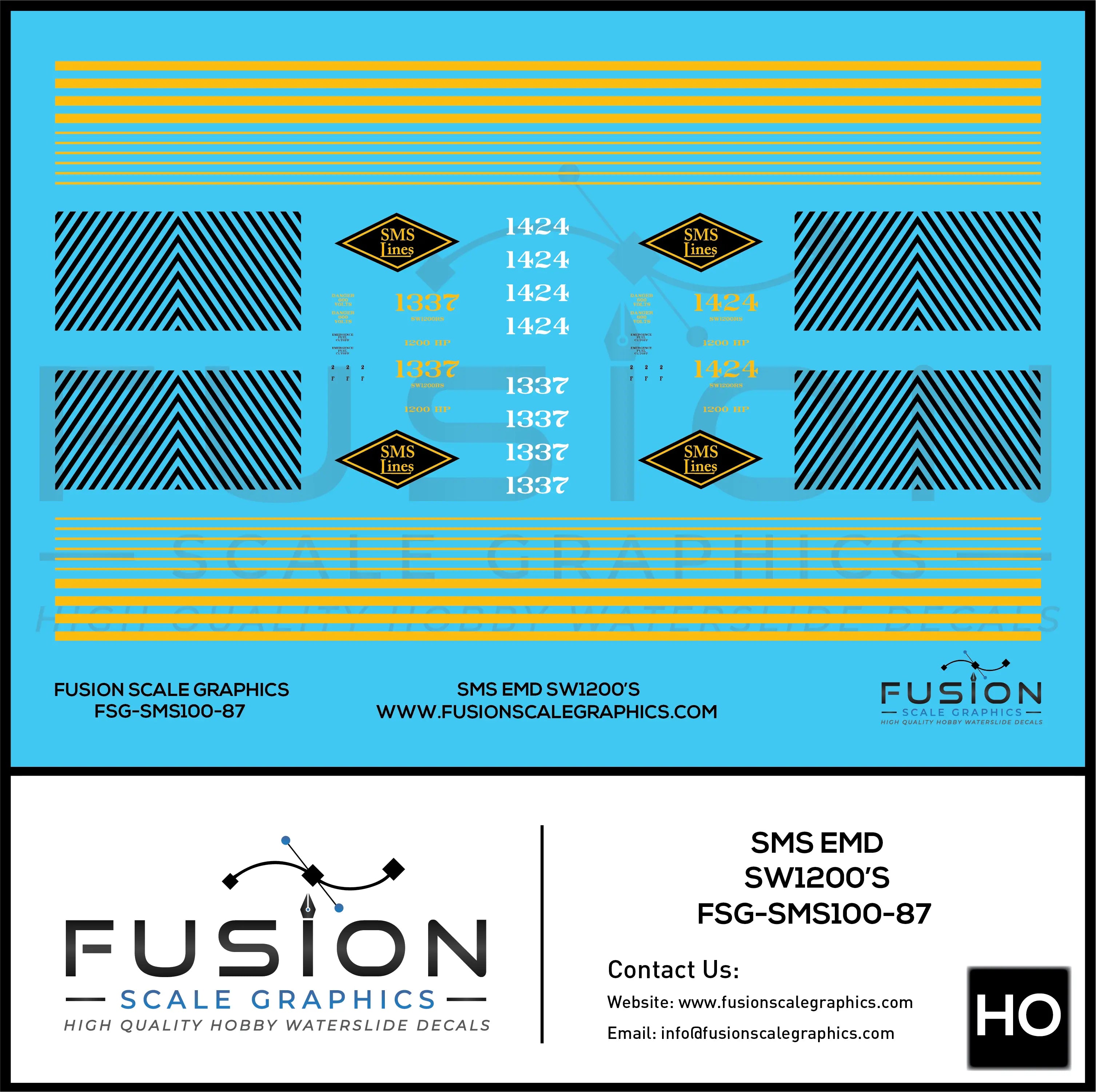 HO Scale SMS Lines EMD SW1200 Locomotives Decal Set Fusion Scale Graphics