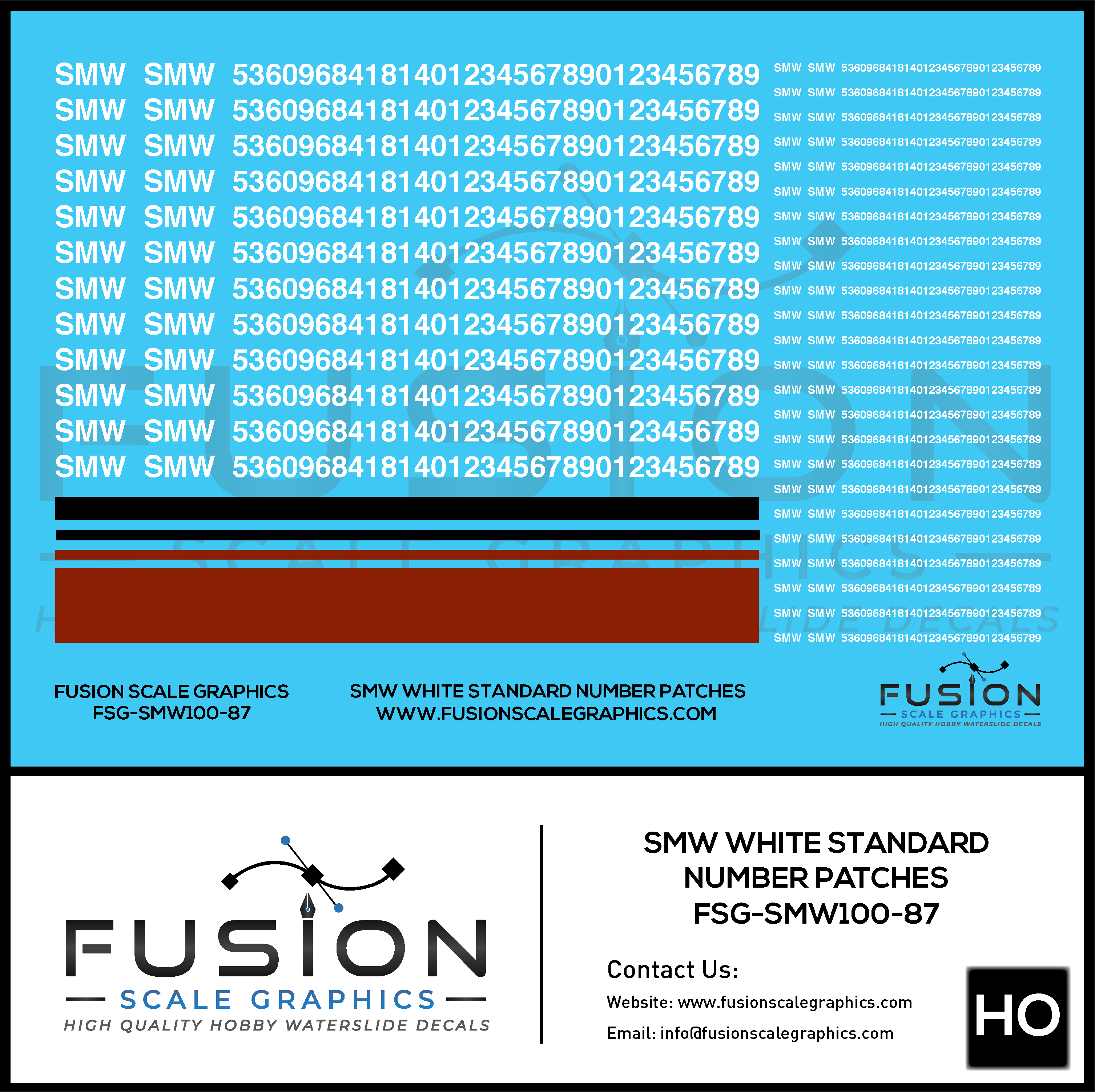 HO Scale SMW White Freight Car Number Patching Decal Set Fusion Scale Graphics
