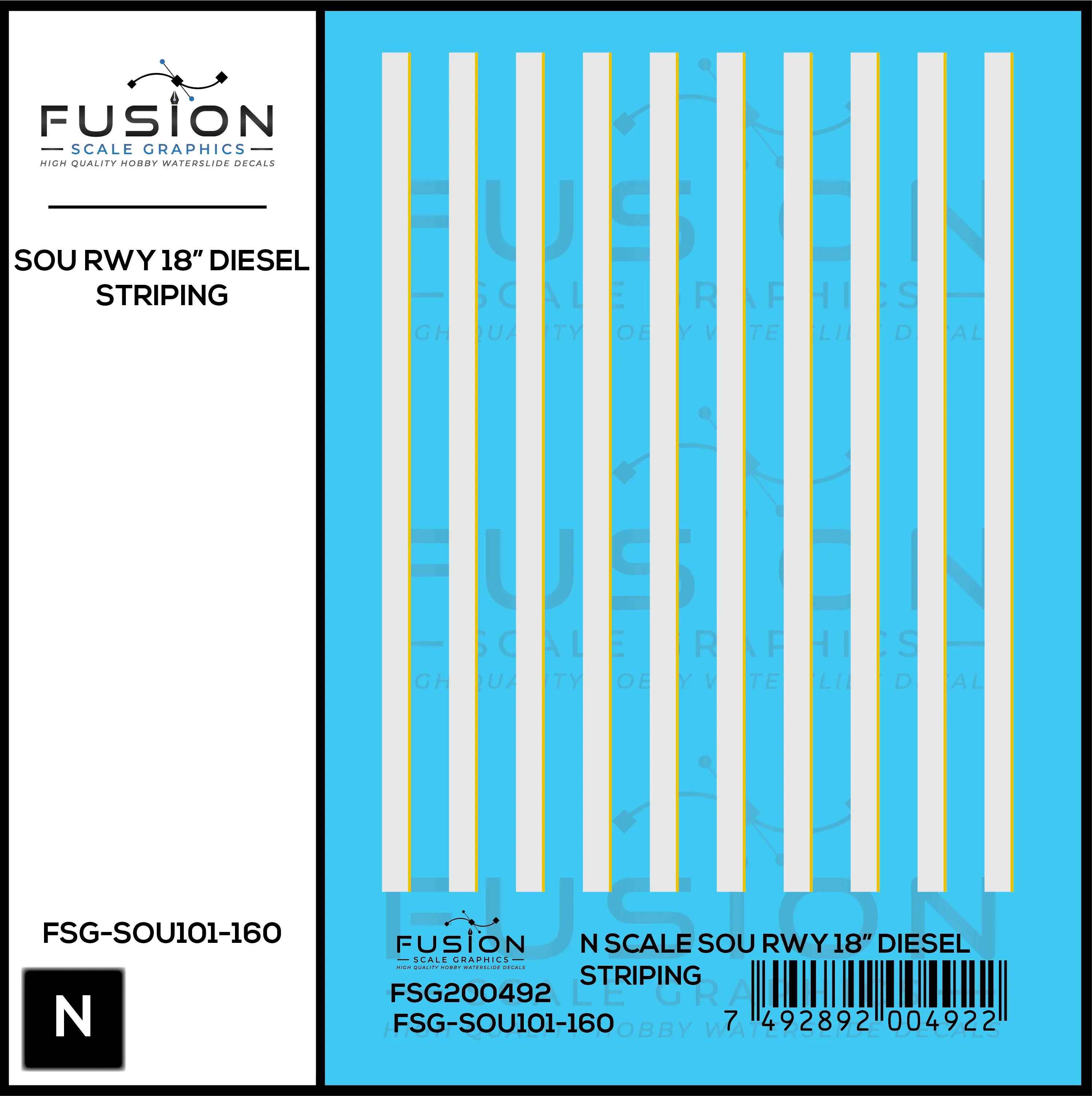 N Scale Southern Railway 18" Diesel Locomotive Striping Decal Set Fusion Scale Graphics