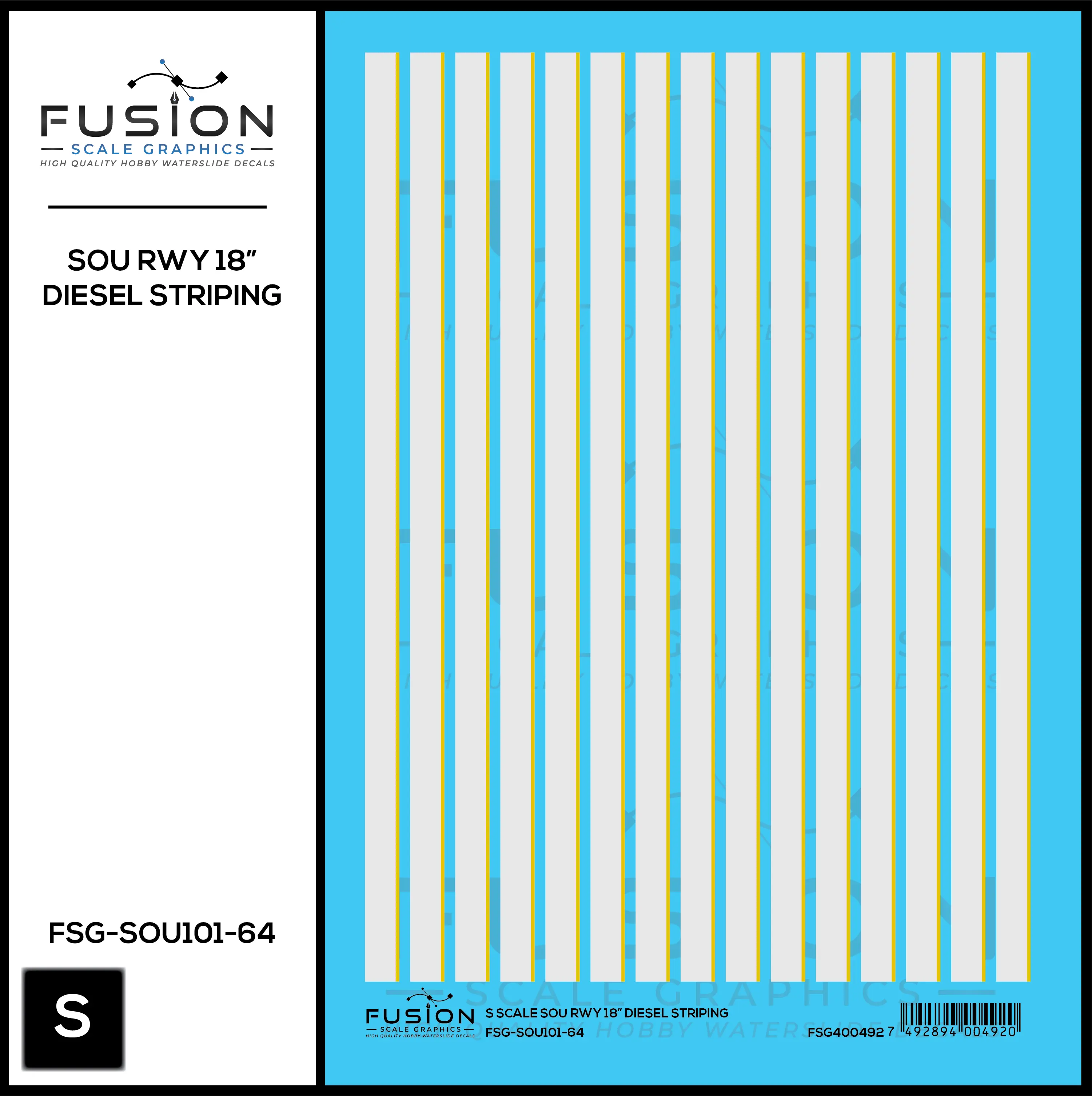 S Scale Southern Railway 18" Diesel Locomotive Striping Decal Set Fusion Scale Graphics