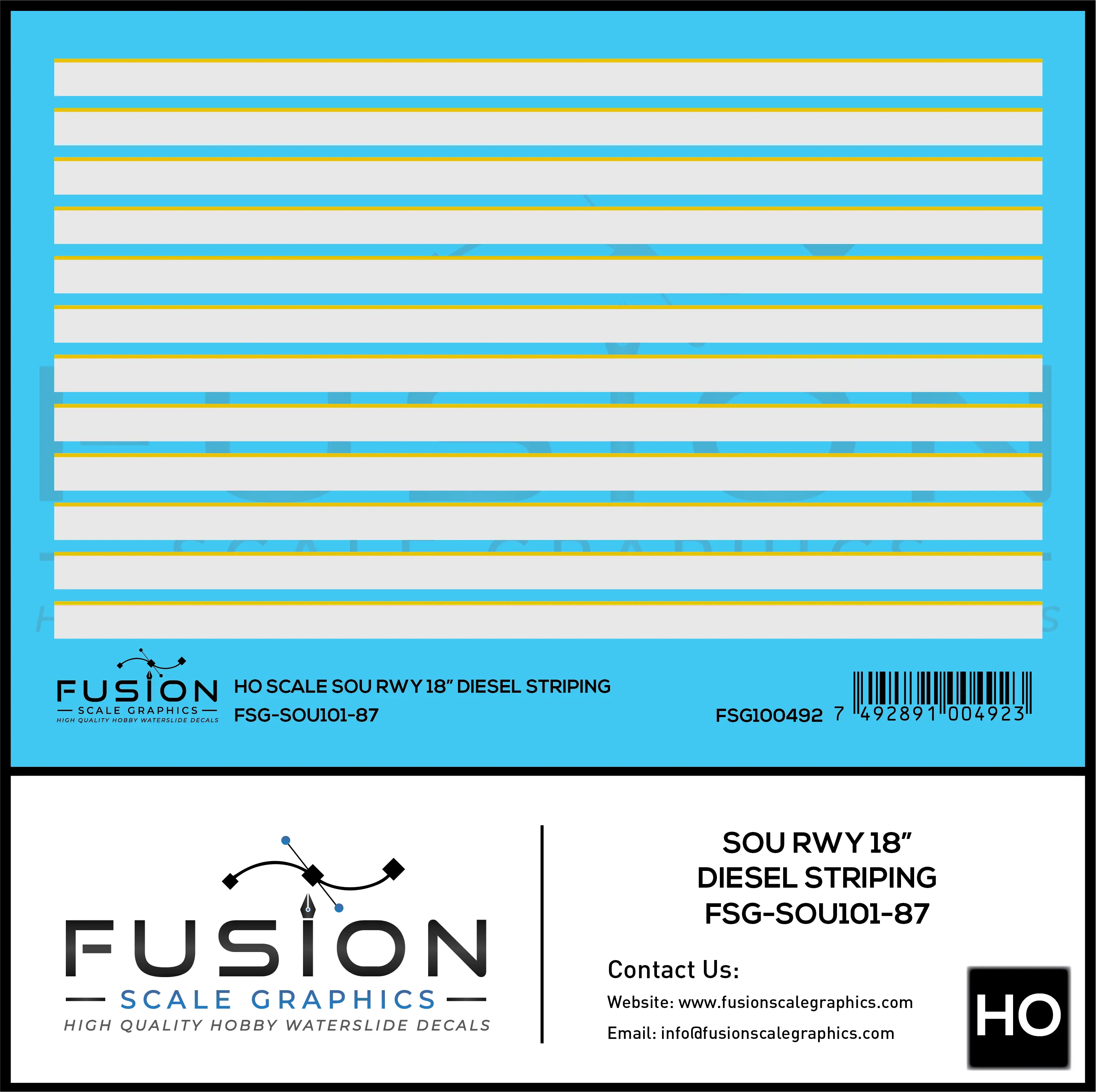 HO Scale Southern Railway 18" Diesel Locomotive Striping Decal Set Fusion Scale Graphics