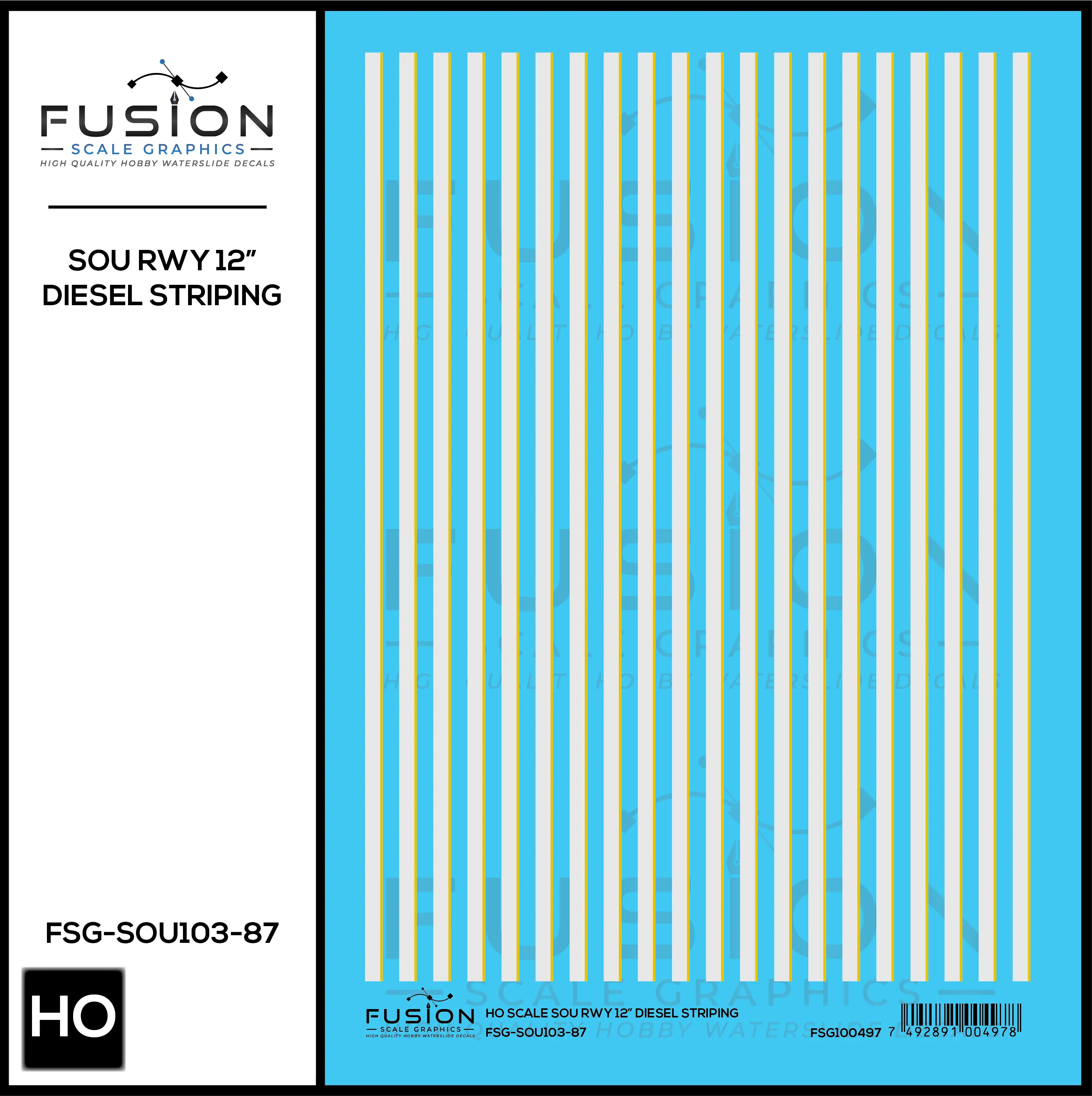 HO Scale Southern Railway 12" Diesel Locomotive Striping Decal Set Fusion Scale Graphics