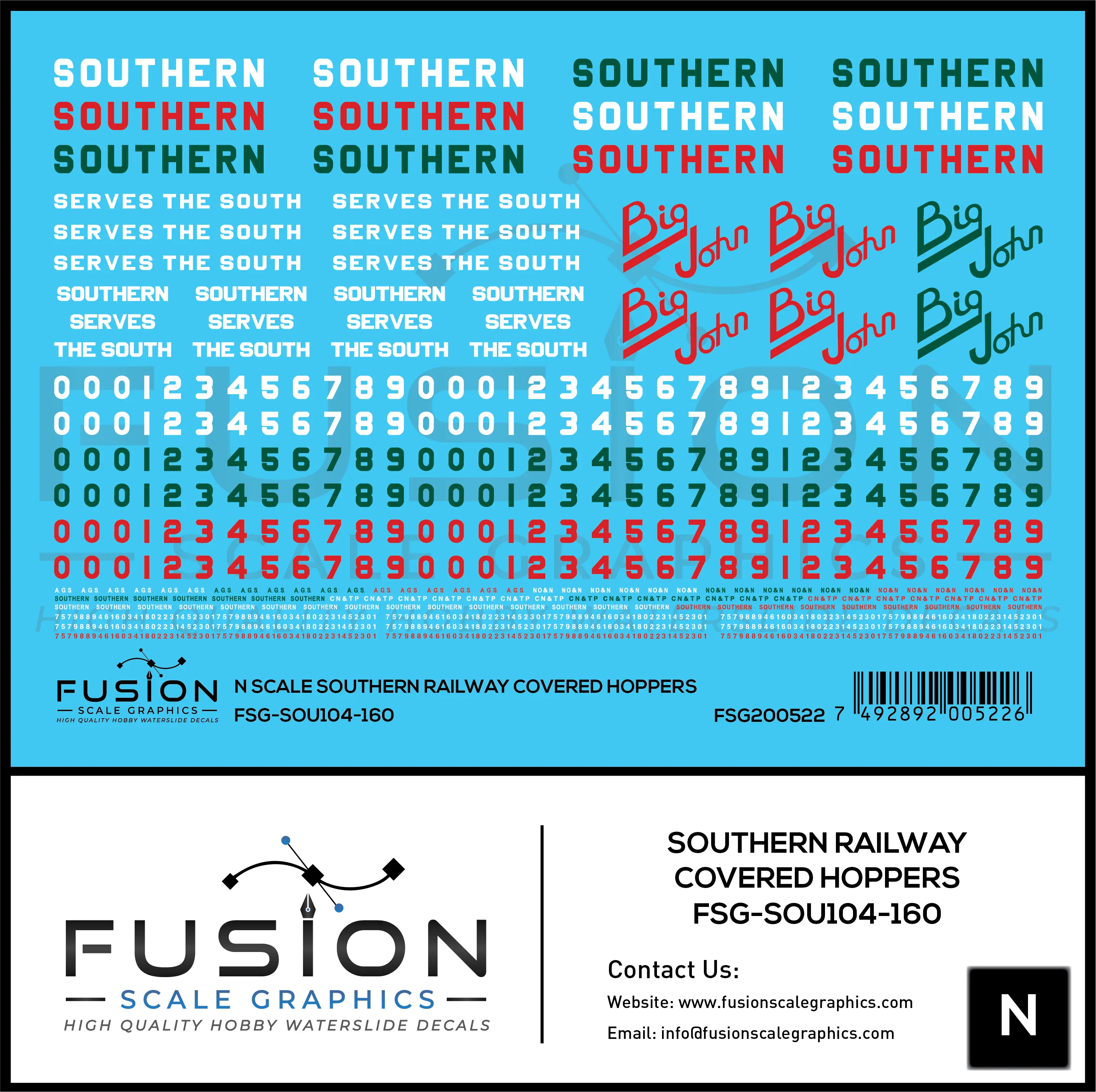 N Scale Southern Railway Covered Hoppers Decal Set Fusion Scale Graphics