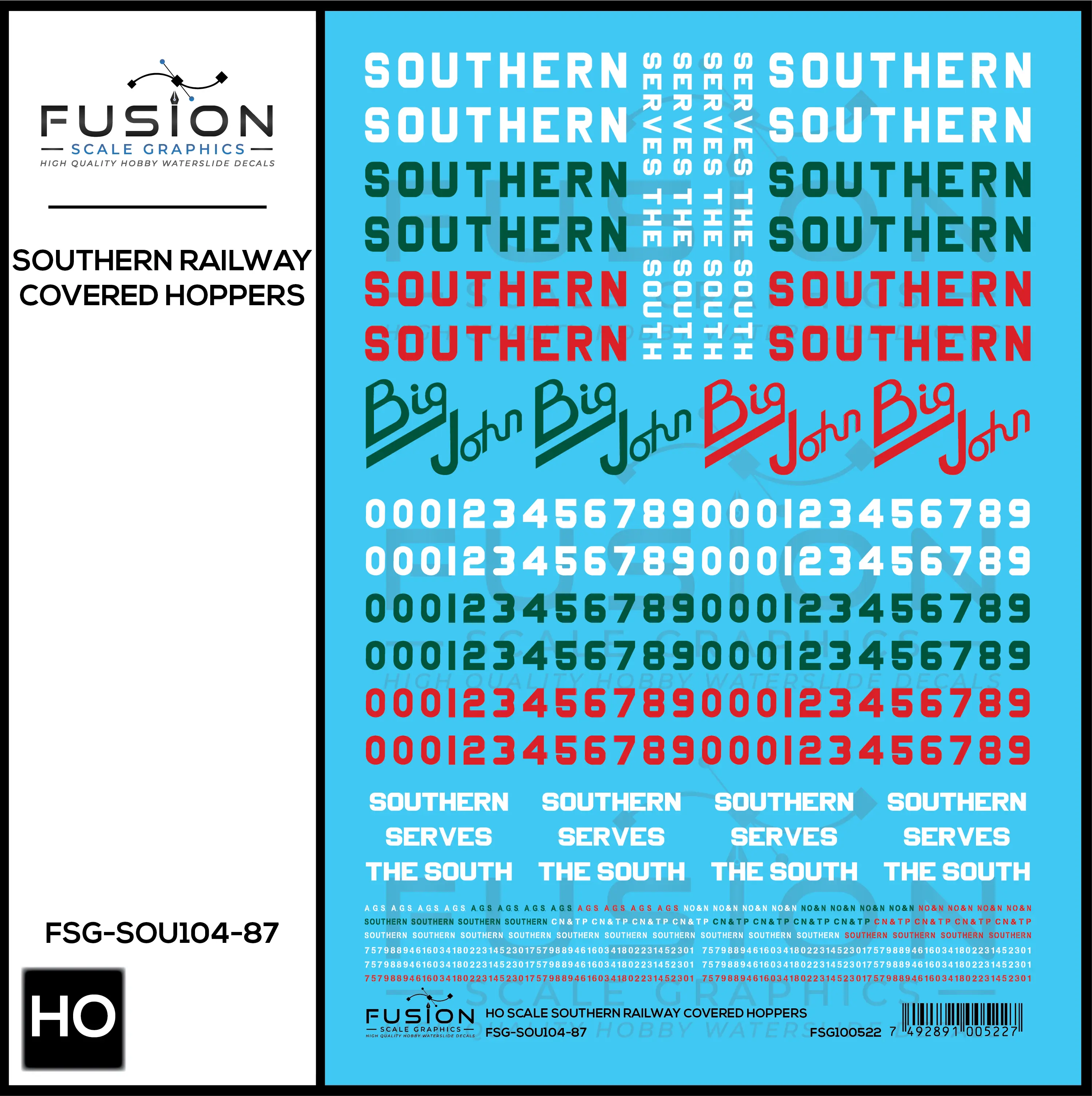 HO Scale Southern Railway Covered Hoppers Decal Set Fusion Scale Graphics