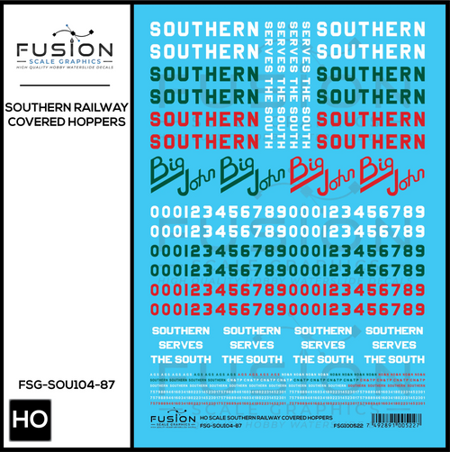 HO Scale Southern Railway Covered Hoppers Decal Set Fusion Scale Graphics