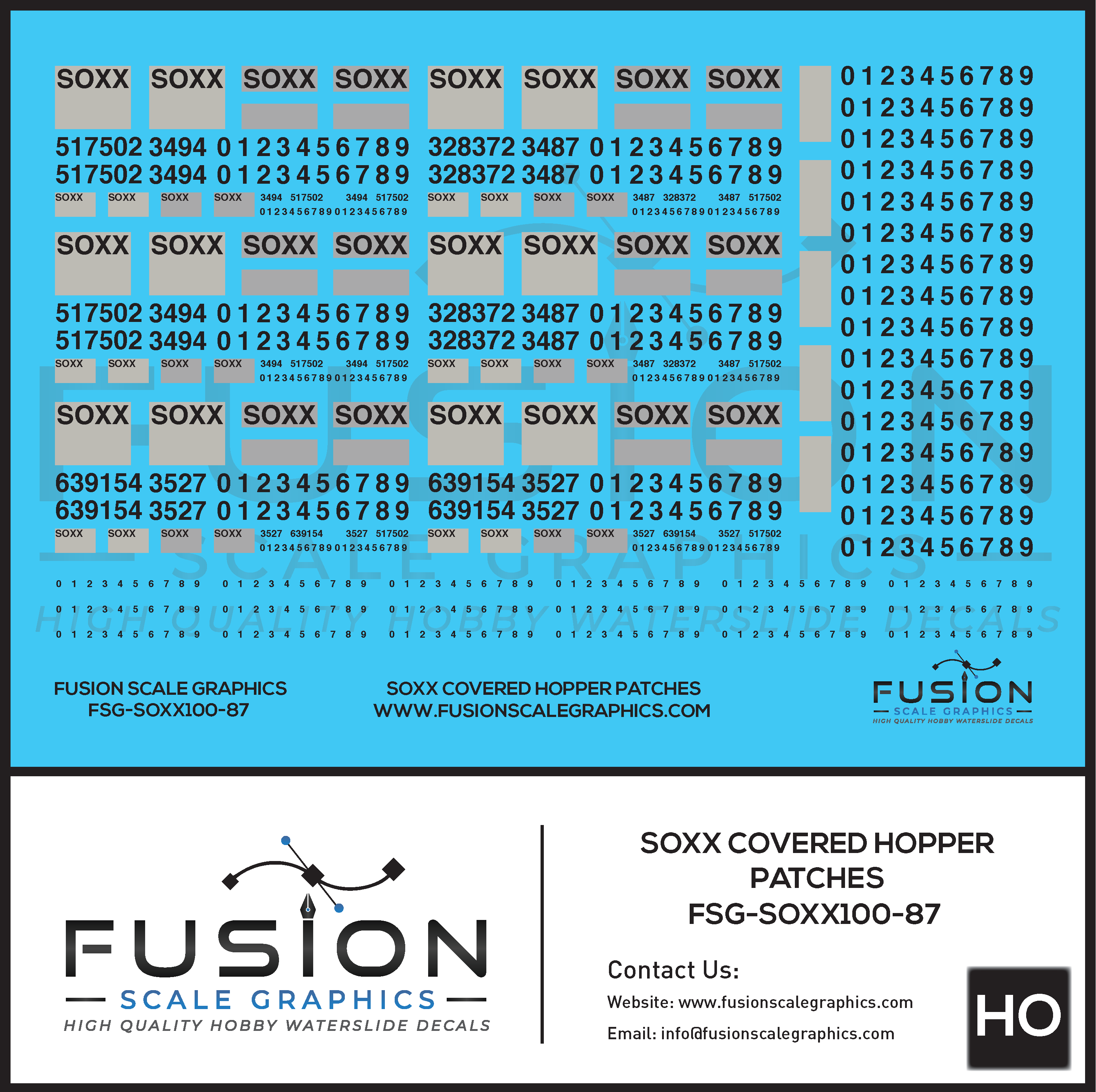 HO Scale SOXX Covered Hopper Patching Decal Set Fusion Scale Graphics