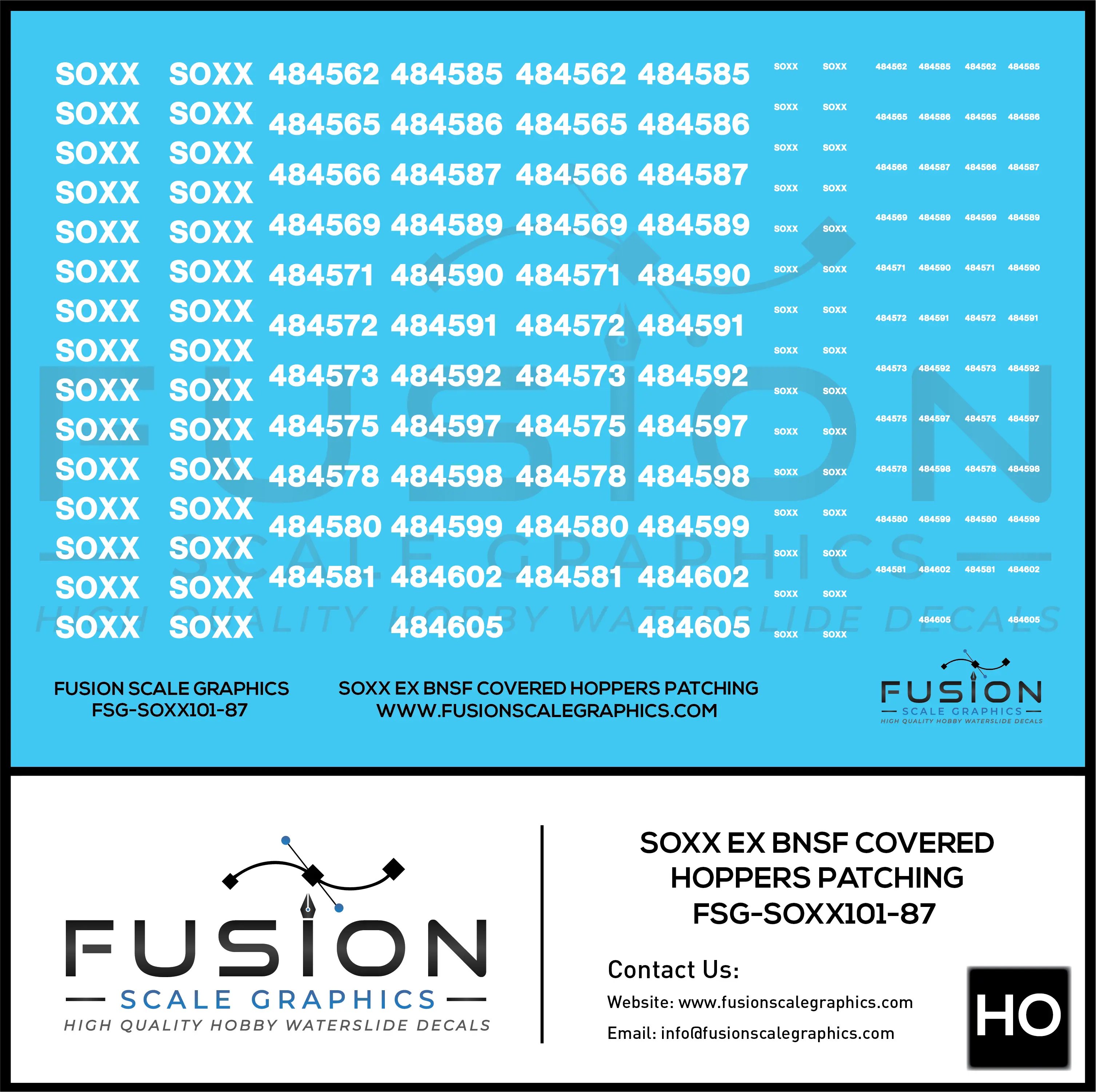 HO Scale SOXX Ex BNSF Covered Hopper Patching Decal Set Fusion Scale Graphics