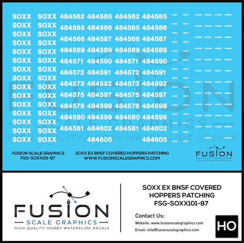 HO Scale SOXX Ex BNSF Covered Hopper Patching Decal Set Fusion Scale Graphics