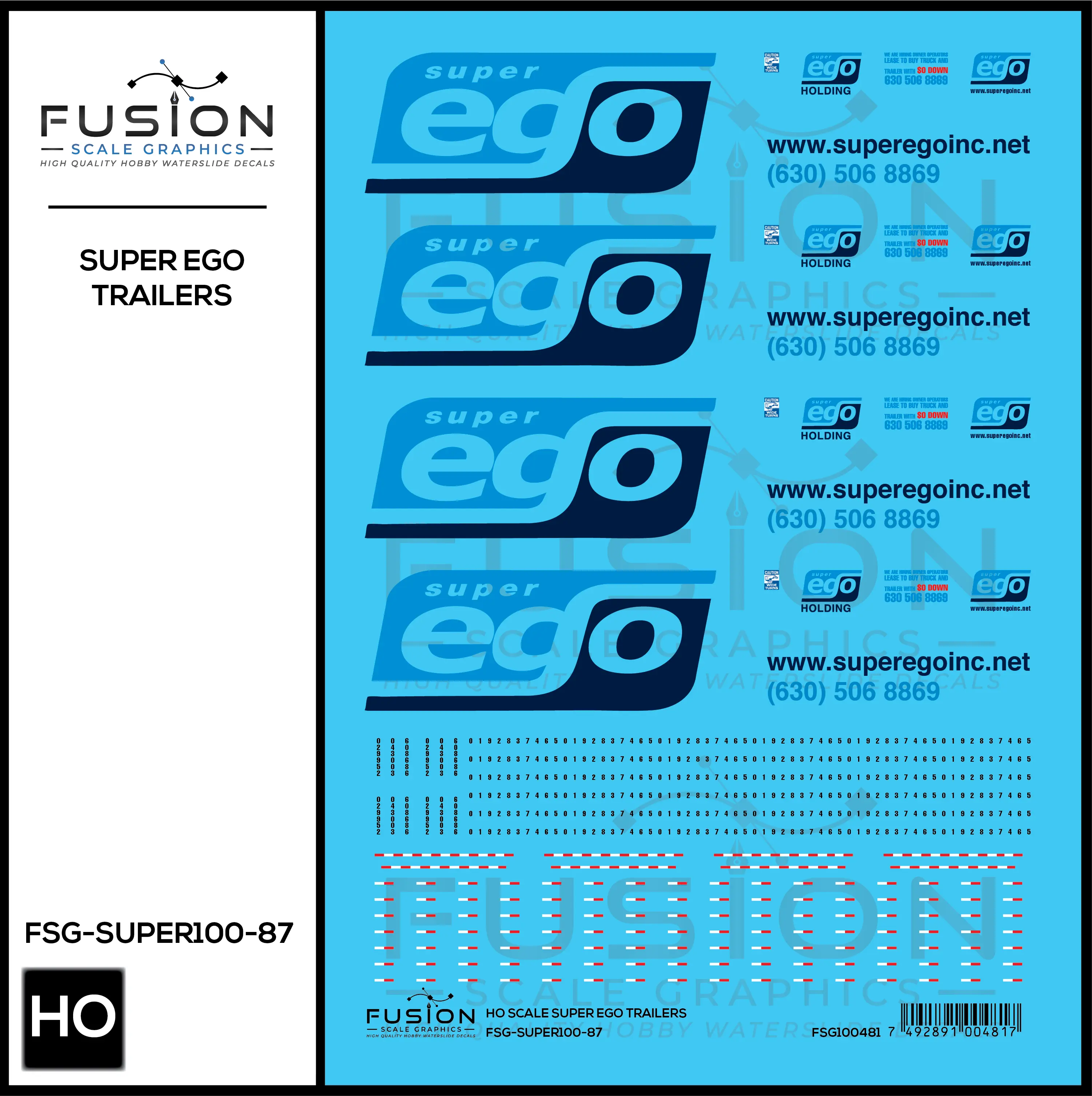 HO Scale Super Ego Semi Truck Trailer Decal Set Fusion Scale Graphics