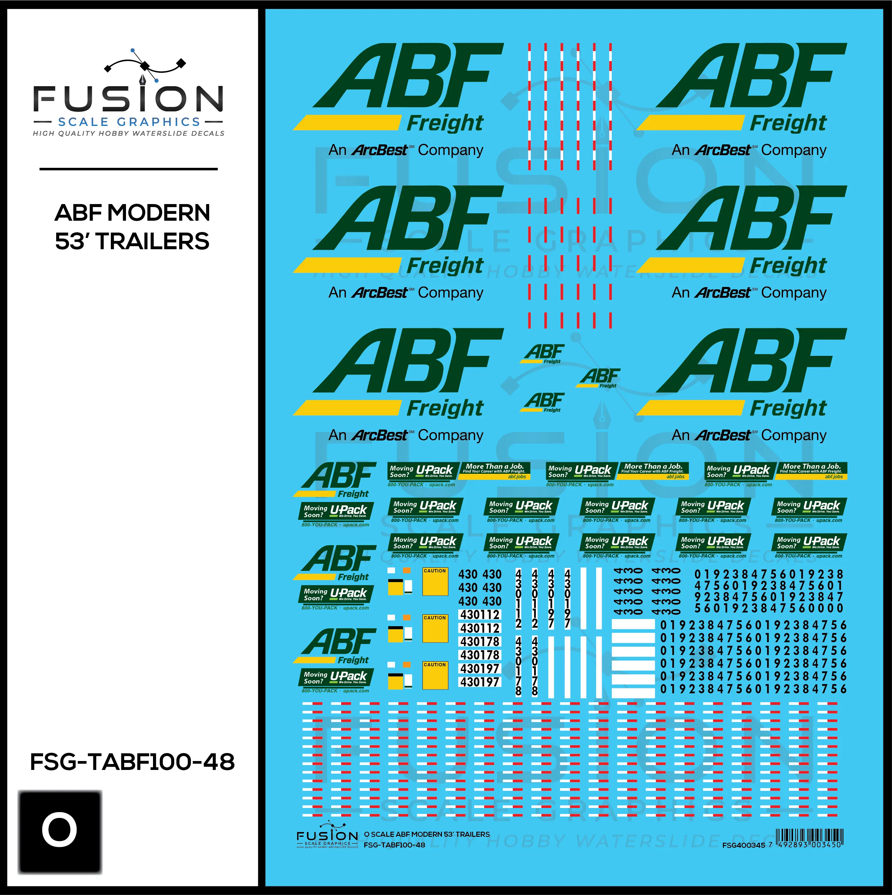 O Scale ABF Freight Modern 53' Truck Trailers Decal Set Fusion Scale Graphics