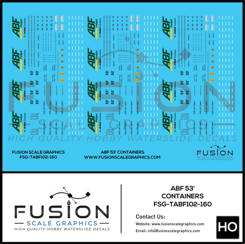N Scale ABF Freight Modern 53' Containers Decal Set Fusion Scale Graphics