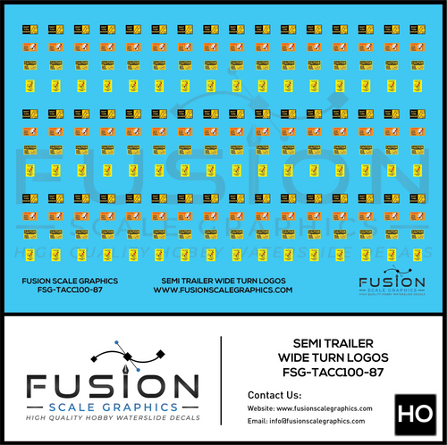 HO Scale Semi Truck Trailer Wide Turn Logo Decal Set Fusion Scale Graphics