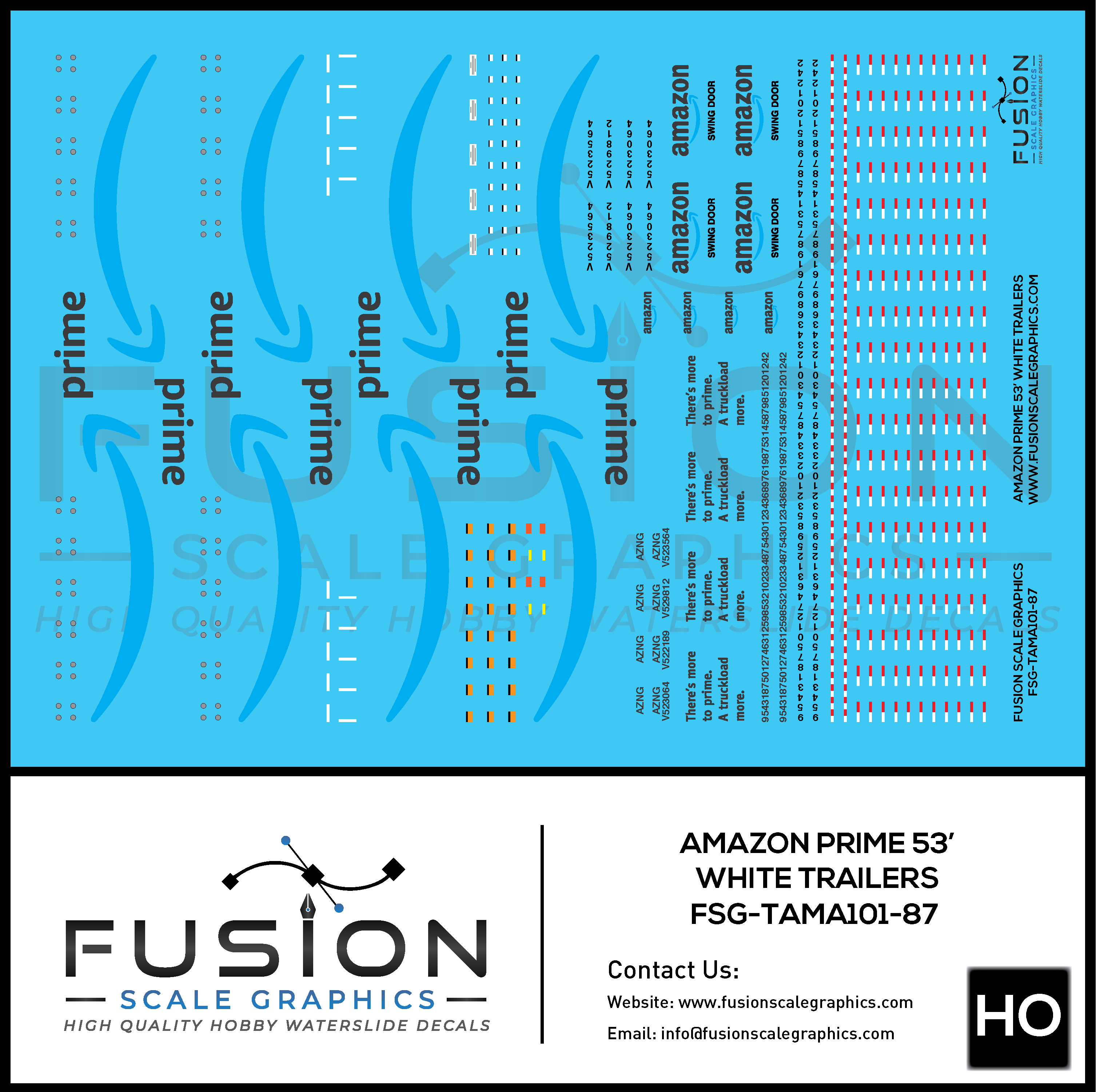 HO Scale Amazon White 53' Truck Trailers Decal Set Fusion Scale Graphics