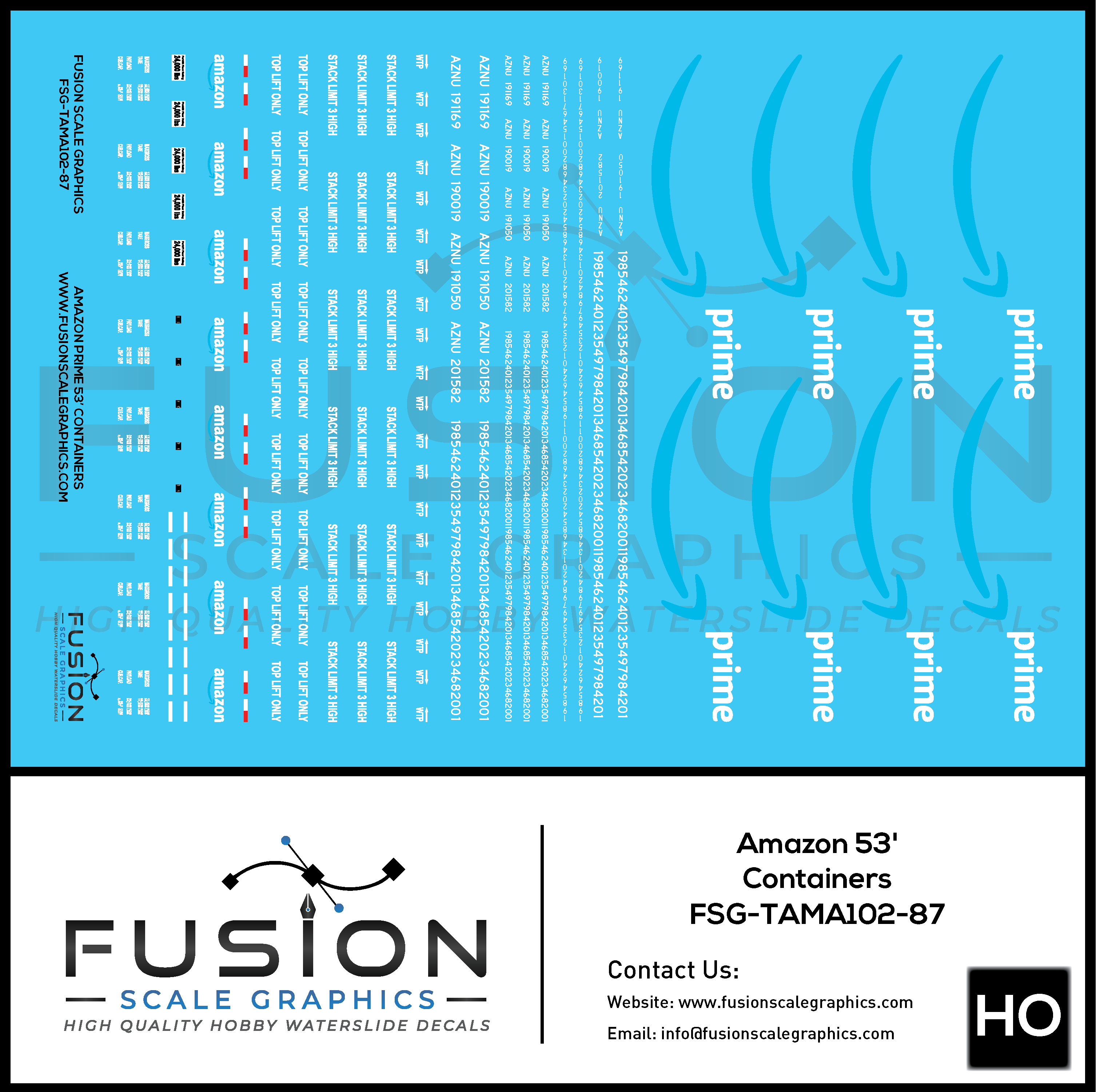 HO Scale Amazon 53' Containers Decal Set Fusion Scale Graphics