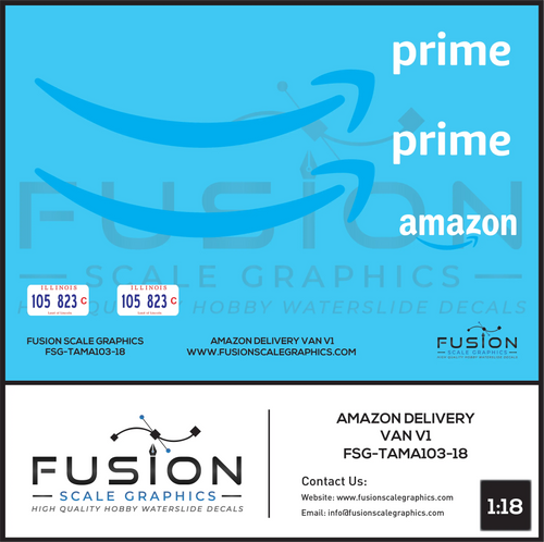 1:18 Scale Amazon Delivery Van Decal Set V1 Fusion Scale Graphics