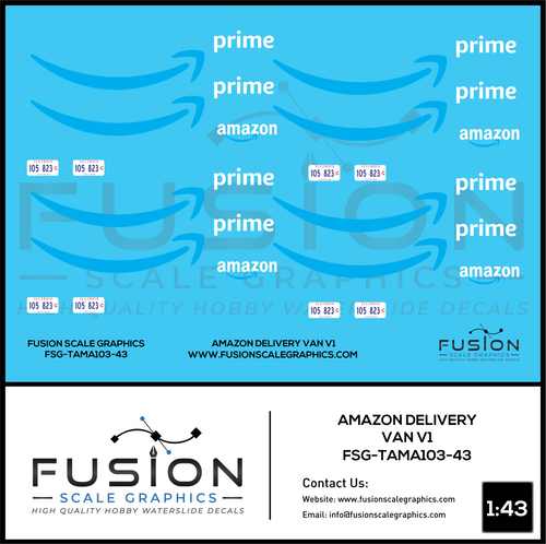 1:43 Scale Amazon Delivery Van Decal Set V1 Fusion Scale Graphics