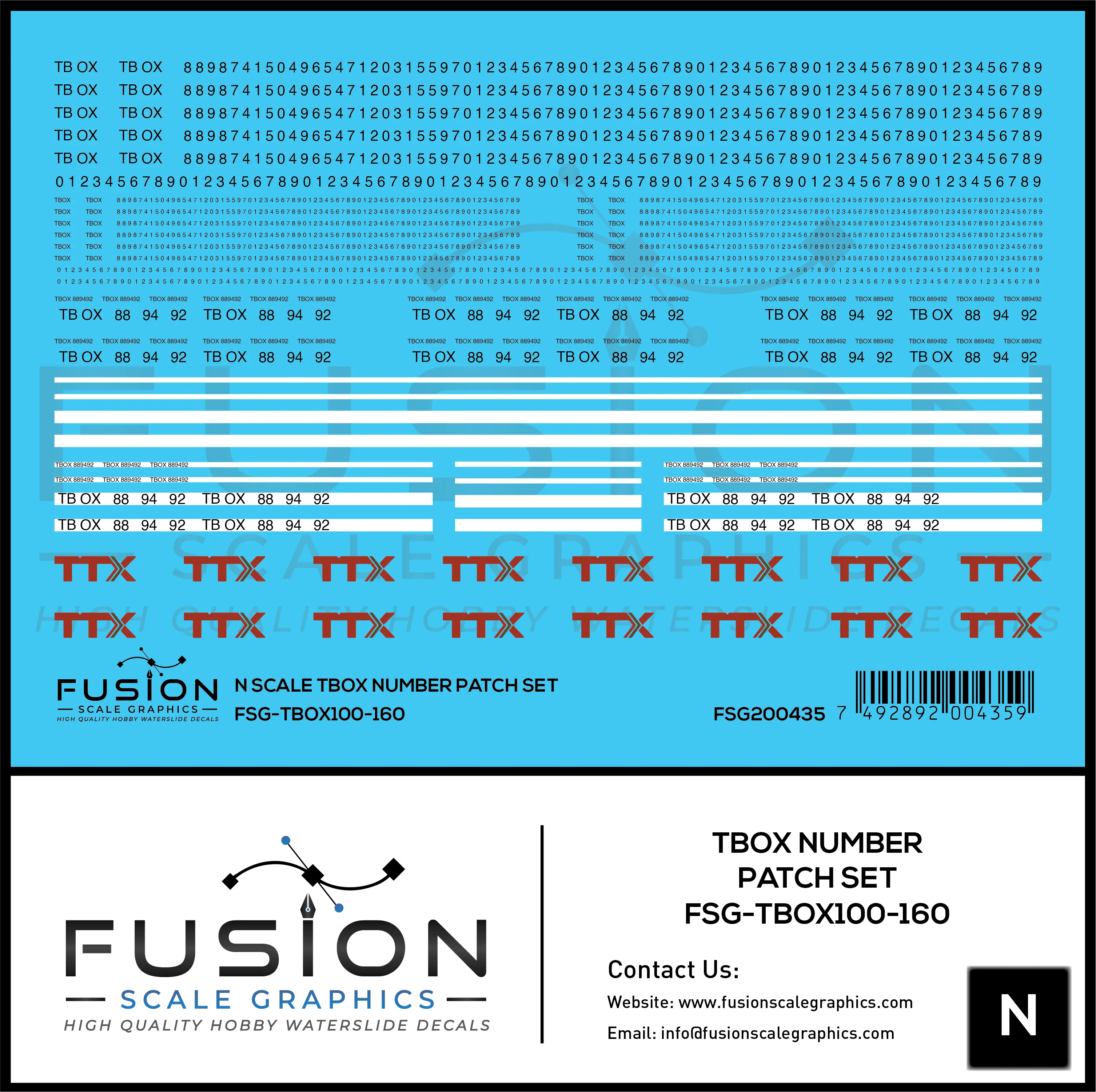 N Scale TBOX Car Number Patching Decal Set Fusion Scale Graphics