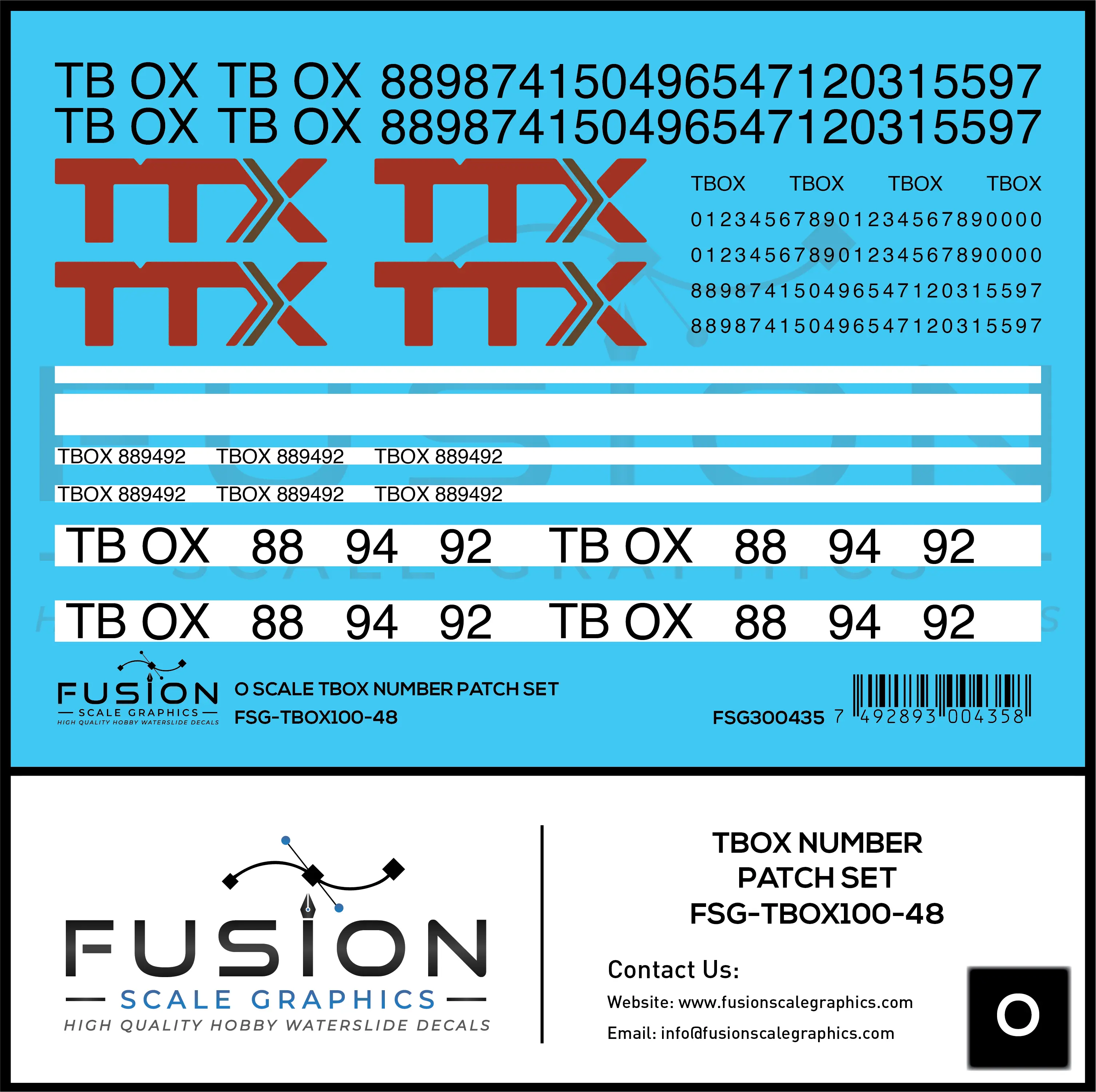 O Scale TBOX Car Number Patching Decal Set Fusion Scale Graphics